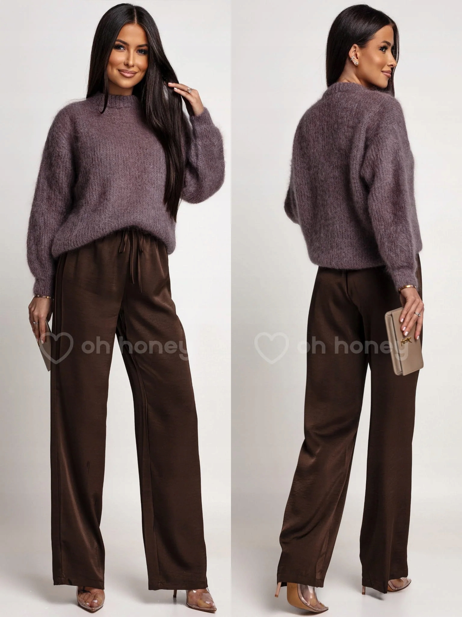 Saténové čokoládové kalhoty Orise M