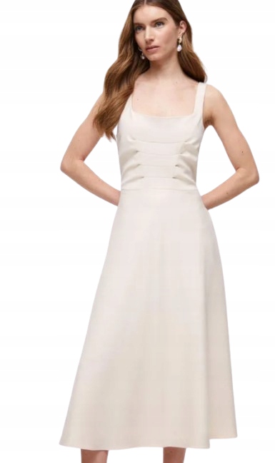 Coast Šaty Ecru MIDI Na Širších Ramínkách Rovná 40 Hkm