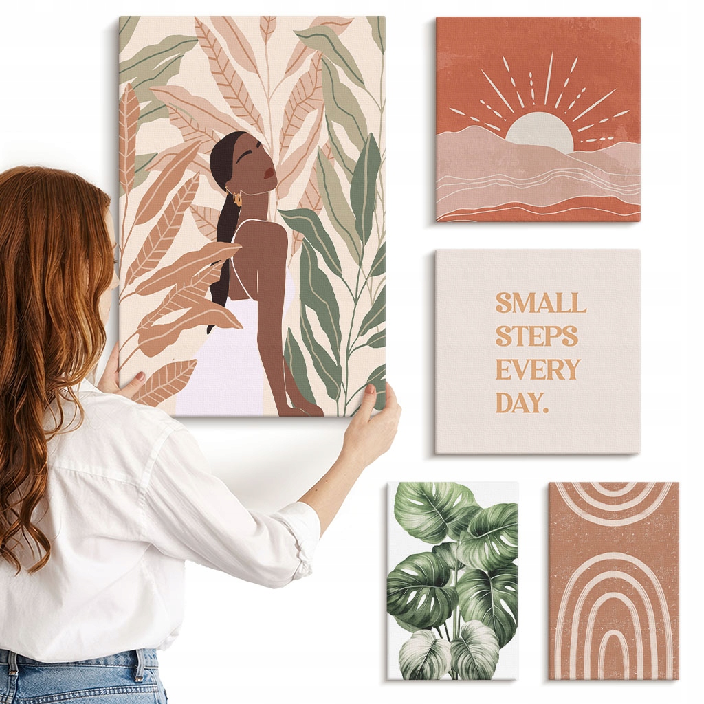 Galerie obrazů na plátně Kolekce Zeď Styl boho rostlinný motiv 5 kusů