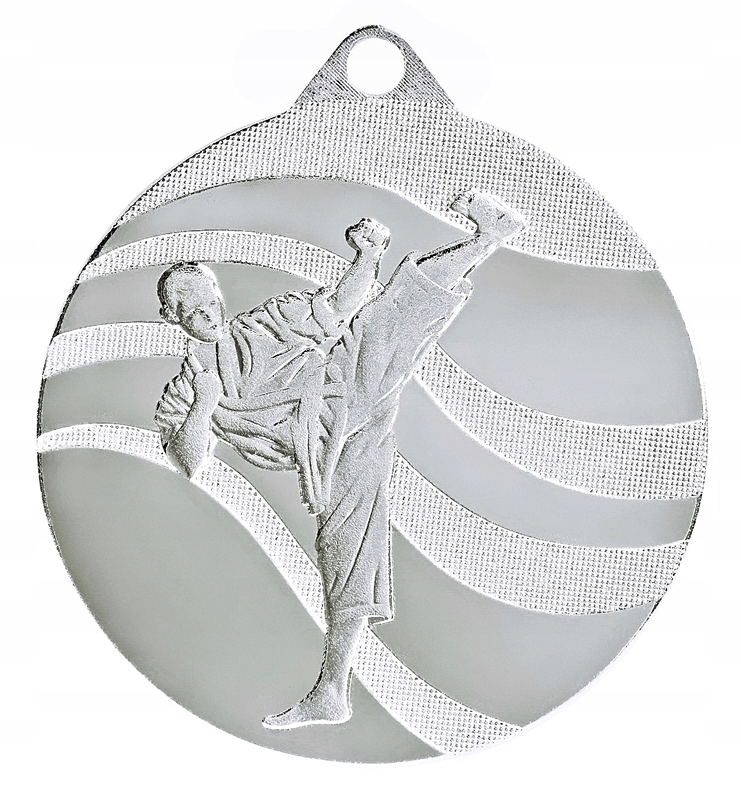 MDX214-S-zestaw 10szt Medal stalowy Karate kolor srebrny, R-50mm, gru