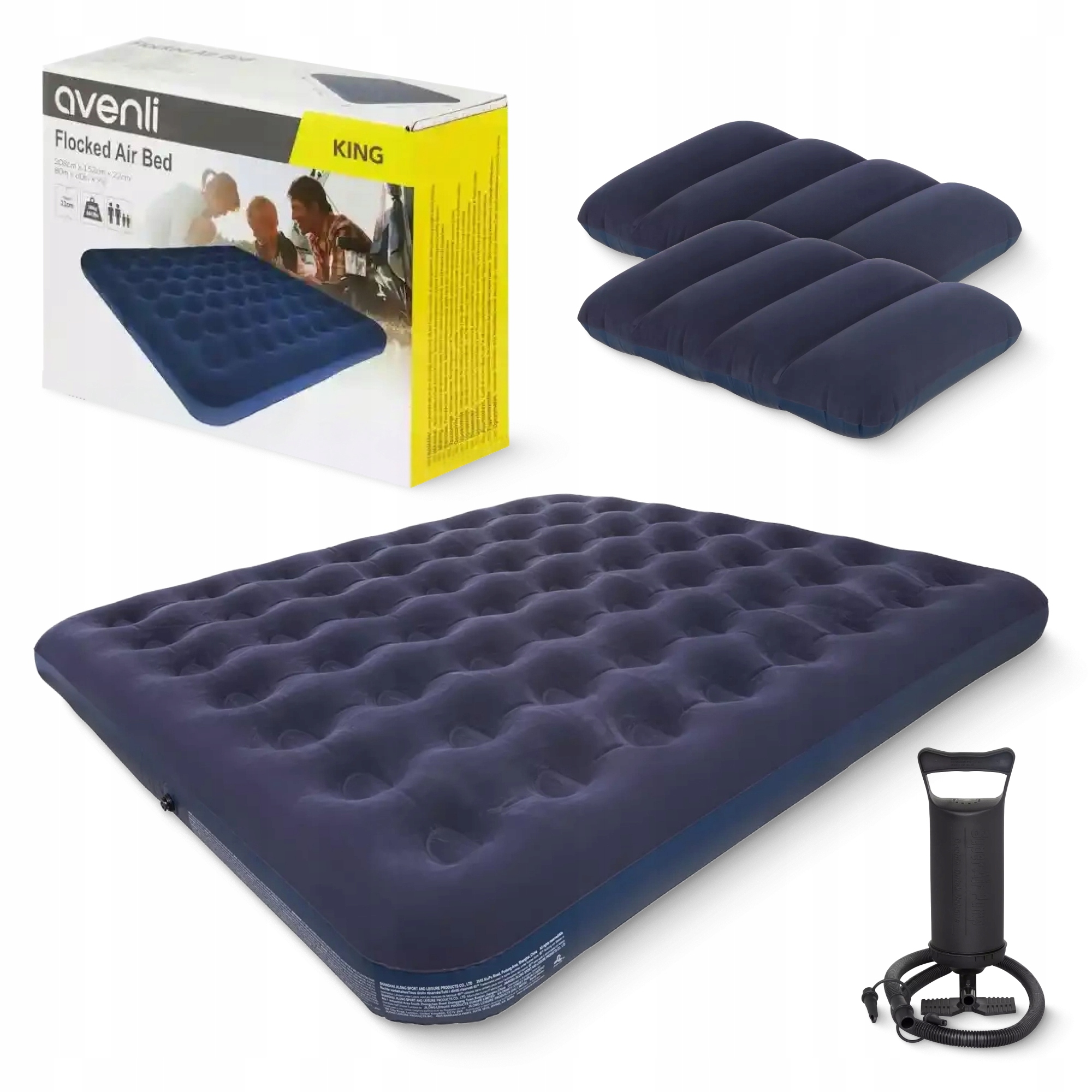 Materac Turystyczny Dwuosobowy Z Pompką 2 Poduszki 203 x 152 CM