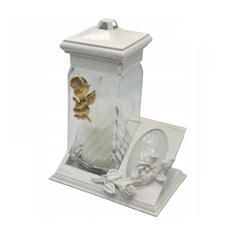 ZNICZ SZKLANY NA GRÓB CMENTARZ TABLICZKA BIAŁA ANIOŁEK DZIECKA Z WKŁADEM Kod producenta ZPZC2