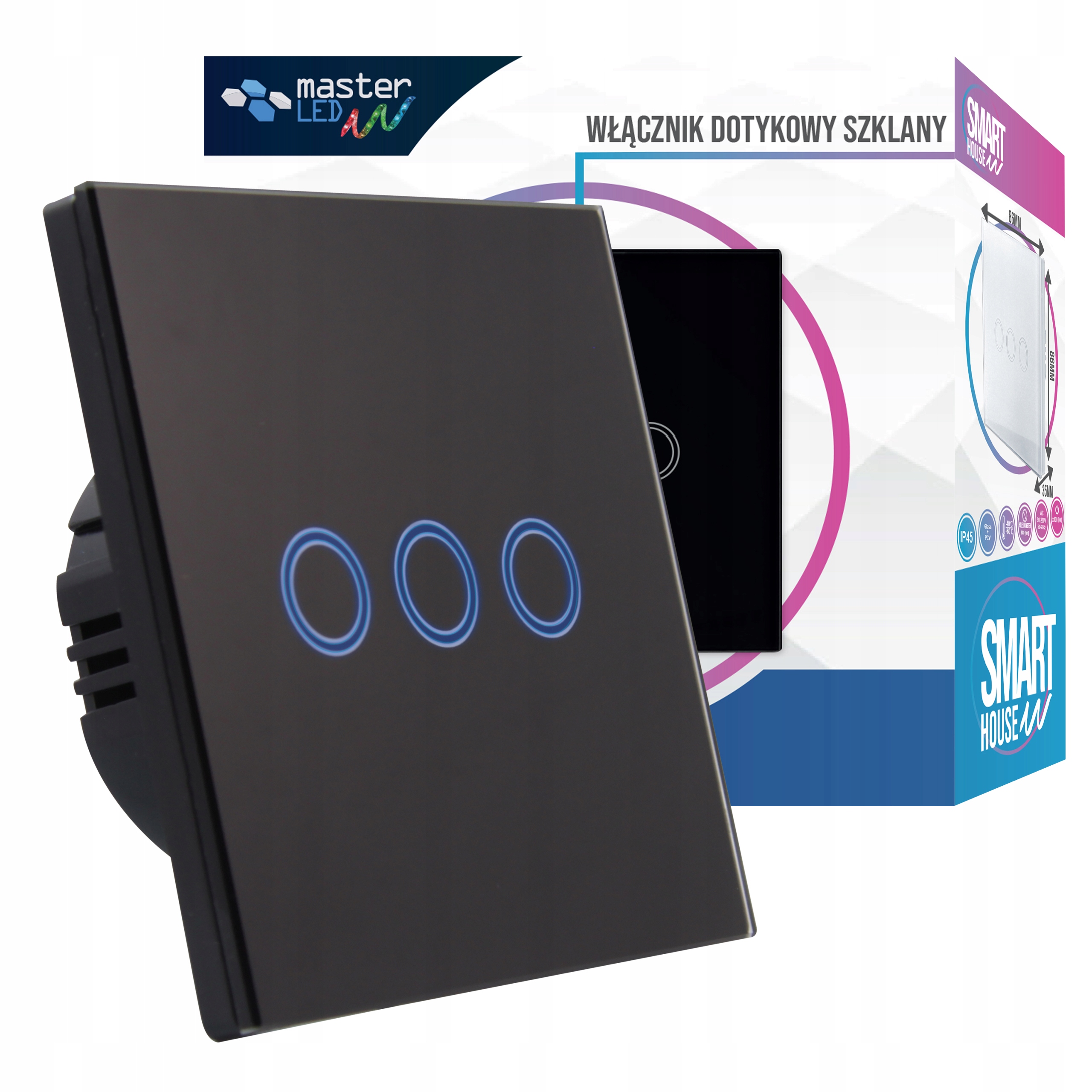 

Włącznik Światła Led potrójny Szklany dotykowy