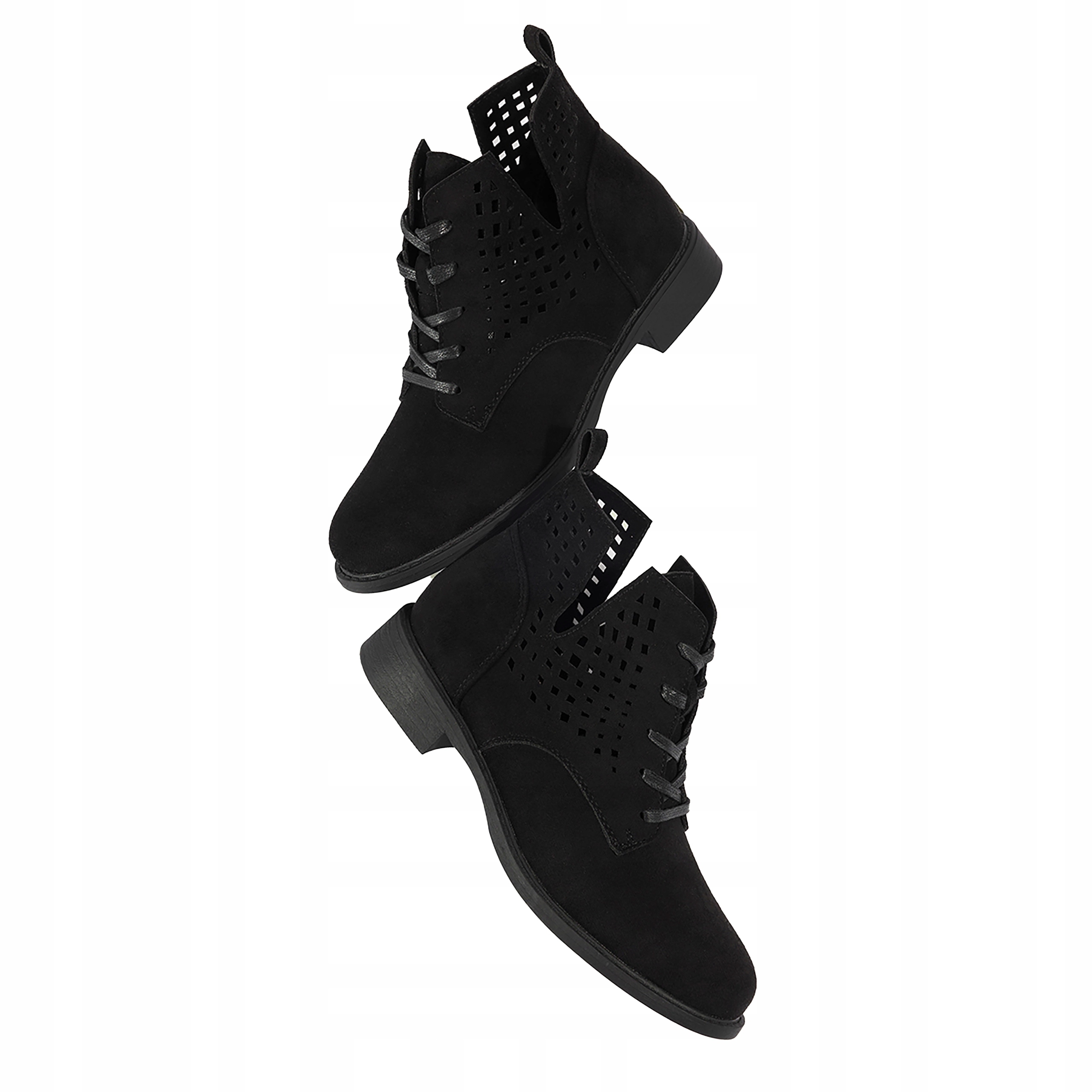 Ažurové dámské kotníkové boty Černé šněrovací jarní boty s výřezy, velikost 39