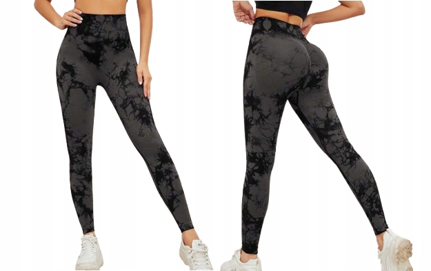 Damskie Legginsy Push Up Wysoki Stan Tie-dye Neon na Siłownię, Fitness M