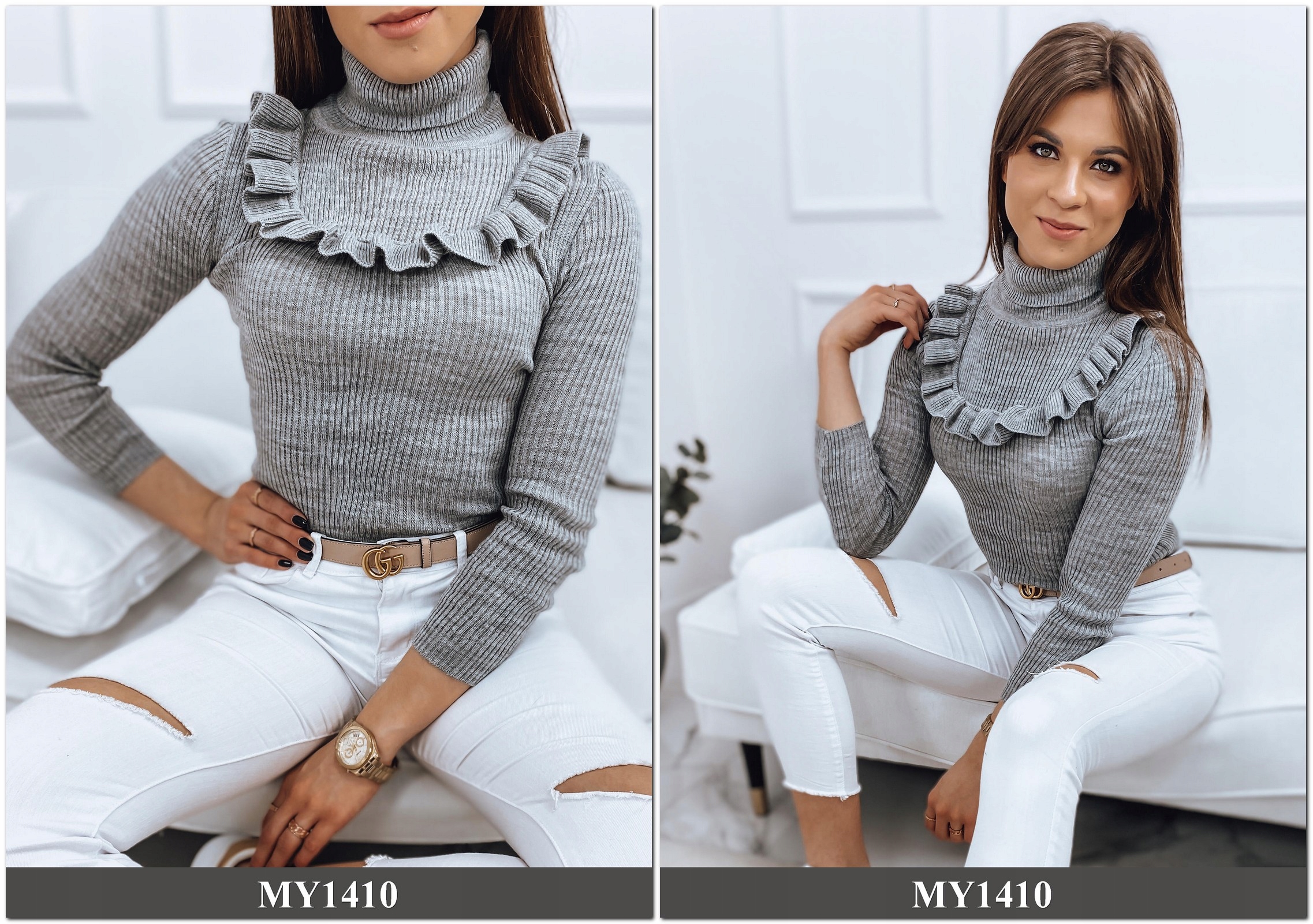 PRĄŻKOWANY SWETER DAMSKI GOLF KOLORY ox127 UNI Marka DSTwear