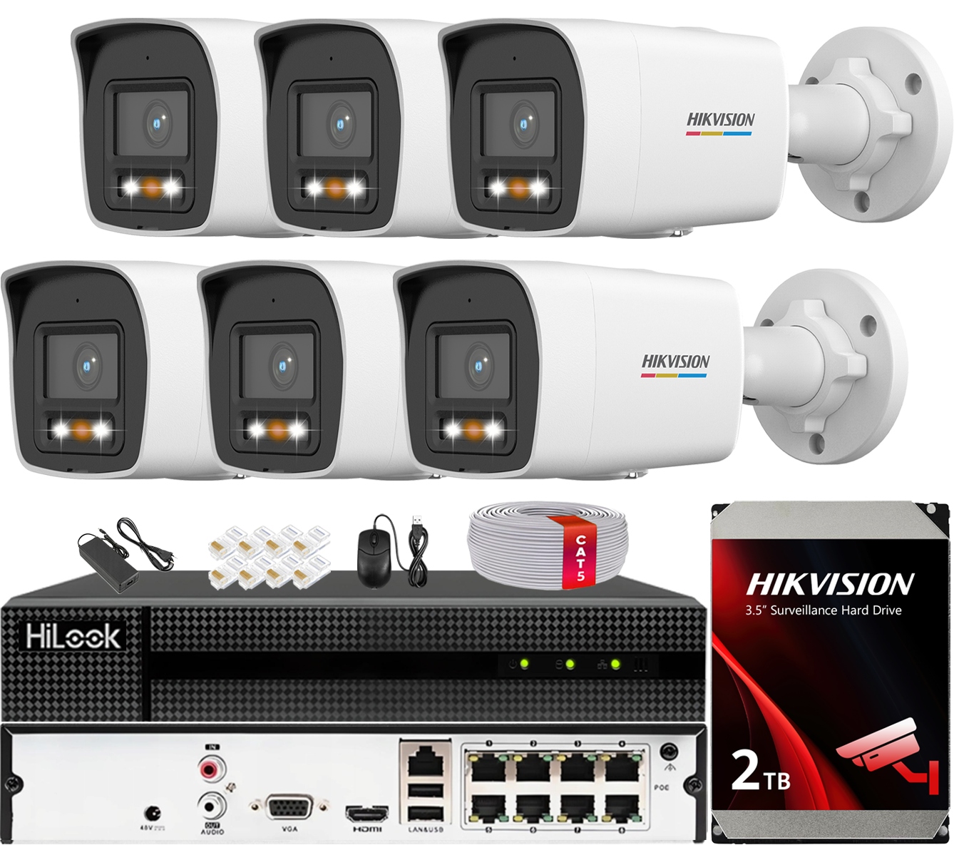 Monitorovací sada 6x Kamera DS-2CD1067G2H-LIU 6MPx ColorVu Hikvision 2TB