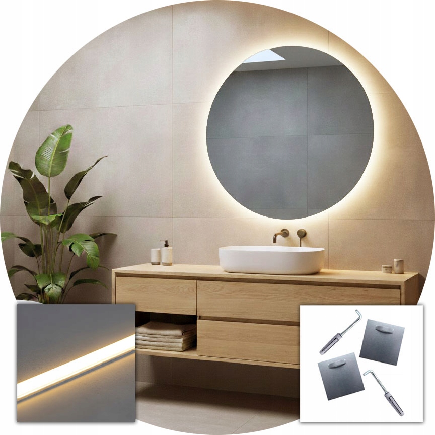 LUSTRO OKRĄGŁE LEDOWE 80 cm LED COB 480 LED/1 m WODOODPORNY ZASILACZ IP67