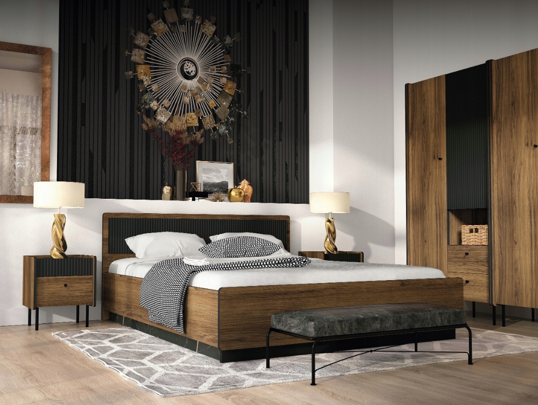 Nowoczesna Szafka RTV Mała Orzech 2D 150 cm PRESTIM DL Kolekcja styl