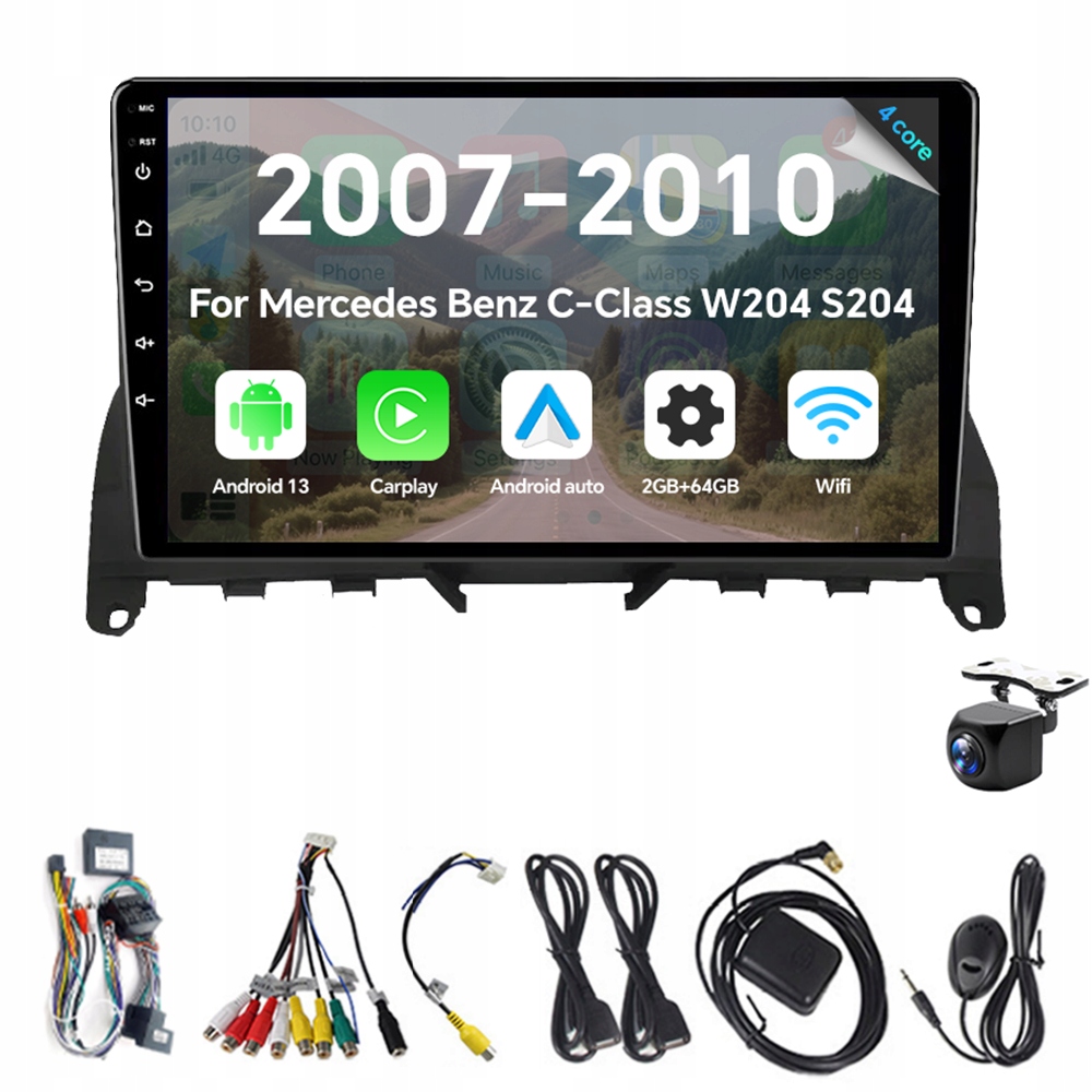 2Din Android 13 autorádio pro Benz třídy C W204 S204 2007-2010 Carplay Gps