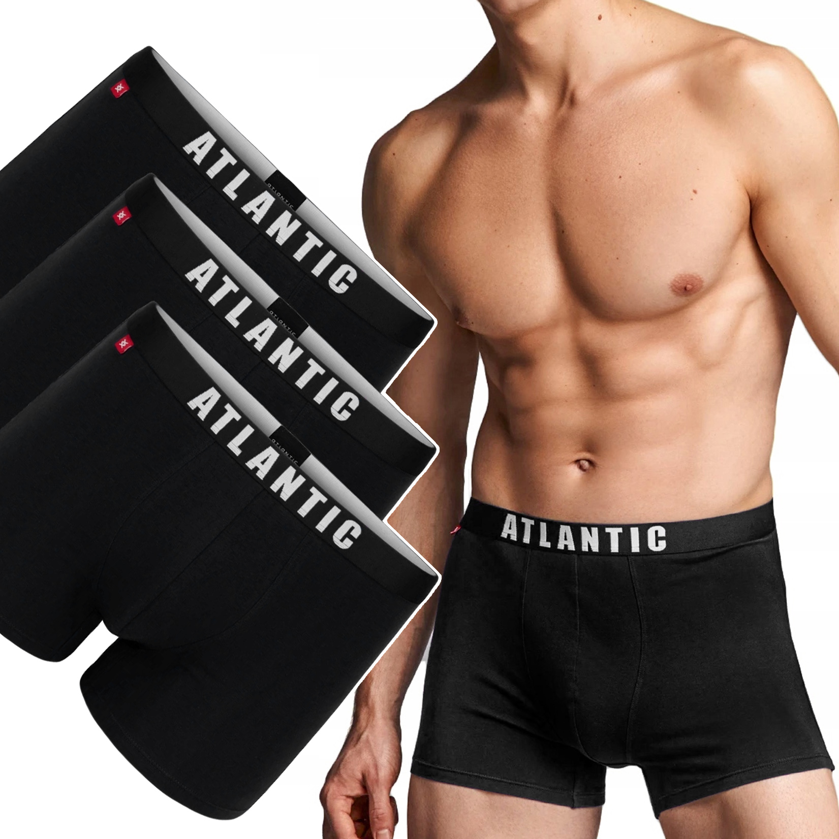 Pánské Boxerky Atlantic 3MH-011 černé přiléhavé šortky 3-PAK XL