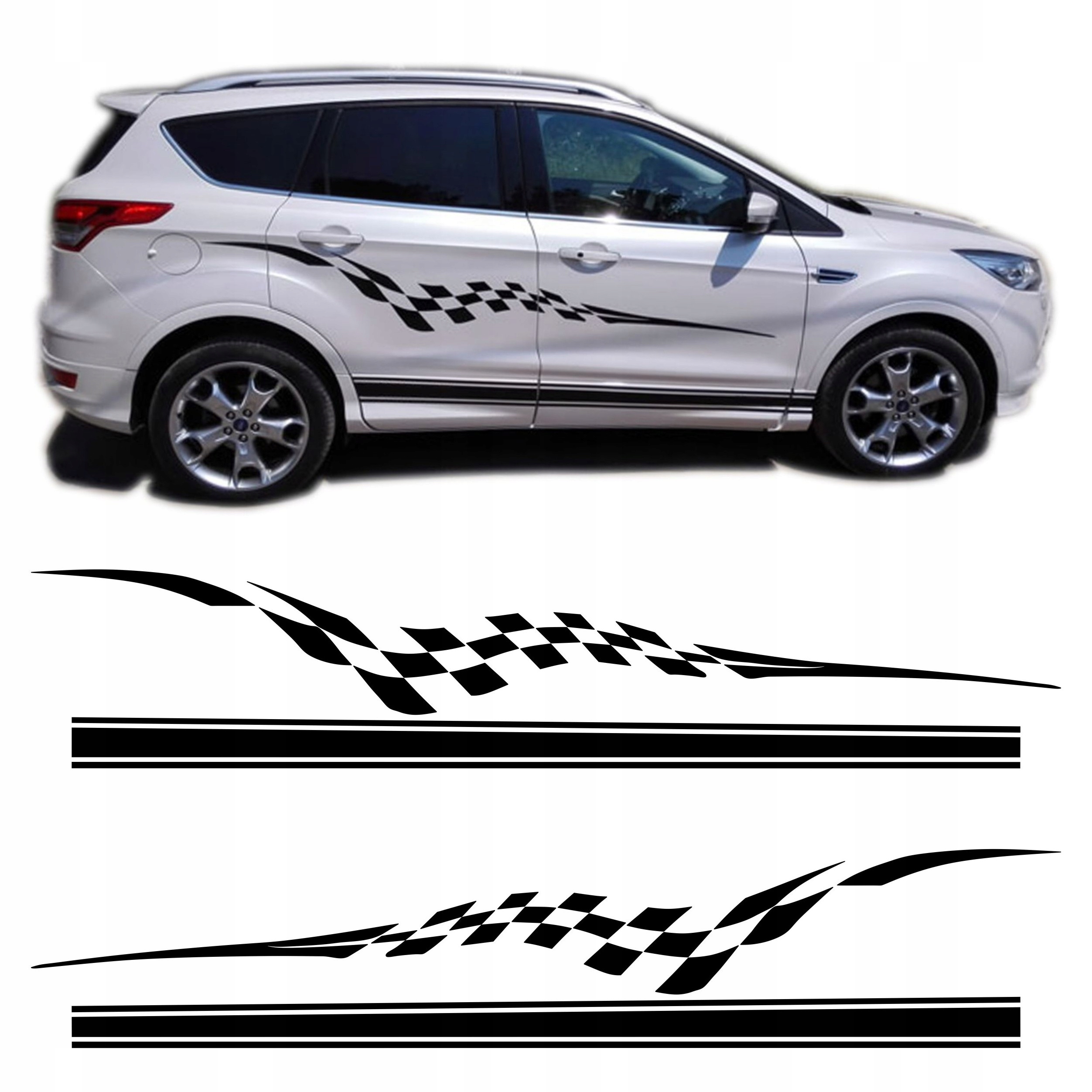 Naklejki do Ford Kuga Escape Pasy i Szachownice na Bok Samochodu