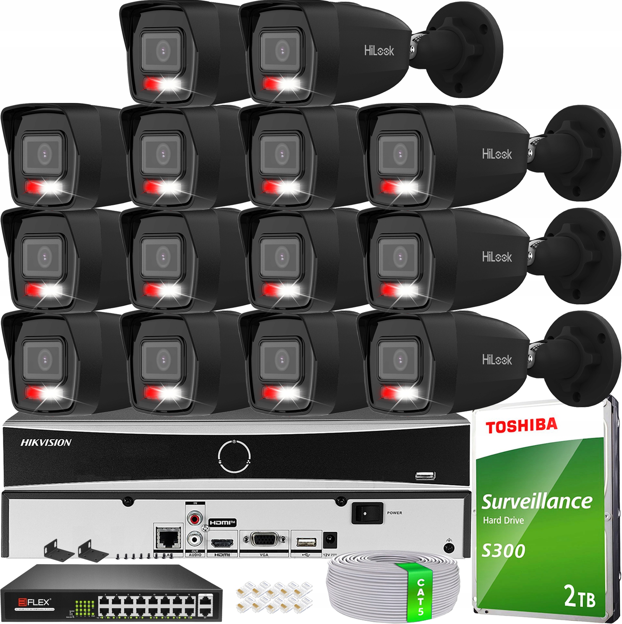 Sada Kamer 14x IPC-B160HA-LU 6MPX Ip Venkovní Black Hilook Hik Disk 2TB