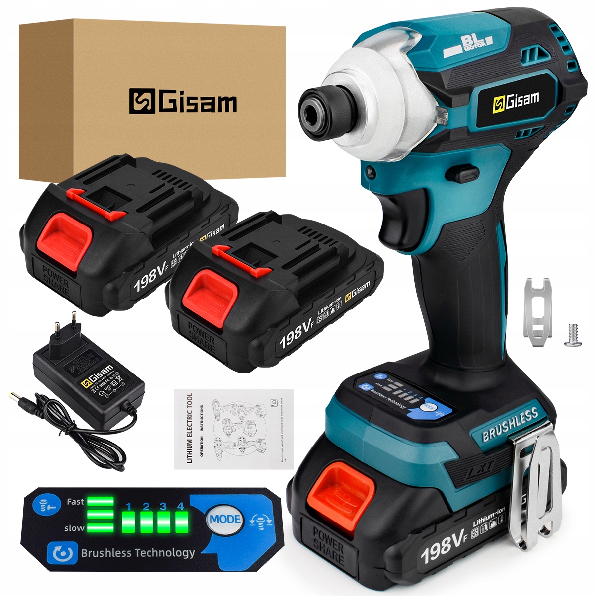 Zakrętarka udarowa akumulatorowa 18V Bezszczotkowa 588Nm, Wiertarko-wkrętarka, 2 Akumulatory