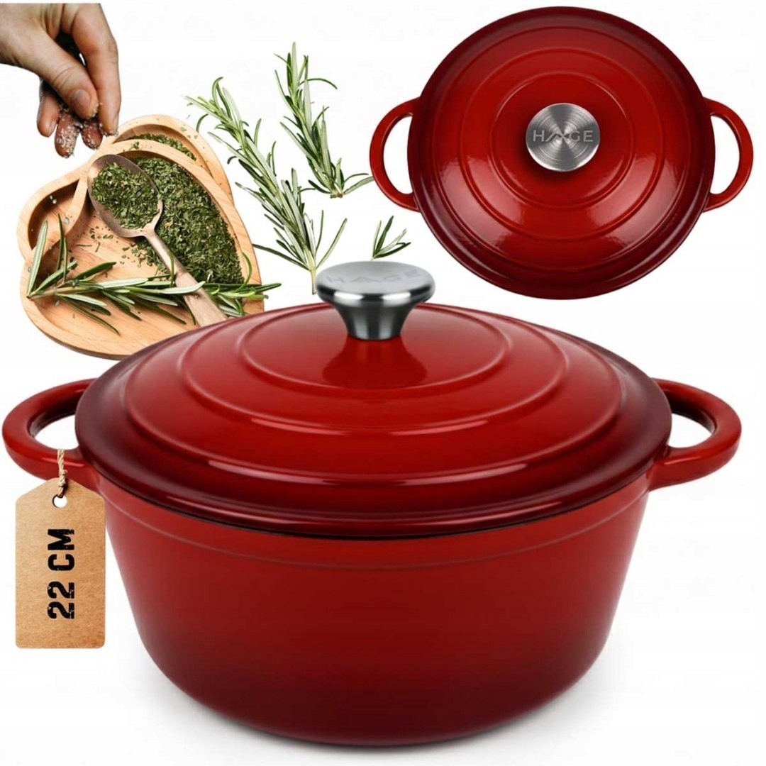 Smaltovaný Hrniec Liatinový 24 cm 4L Hage Červený