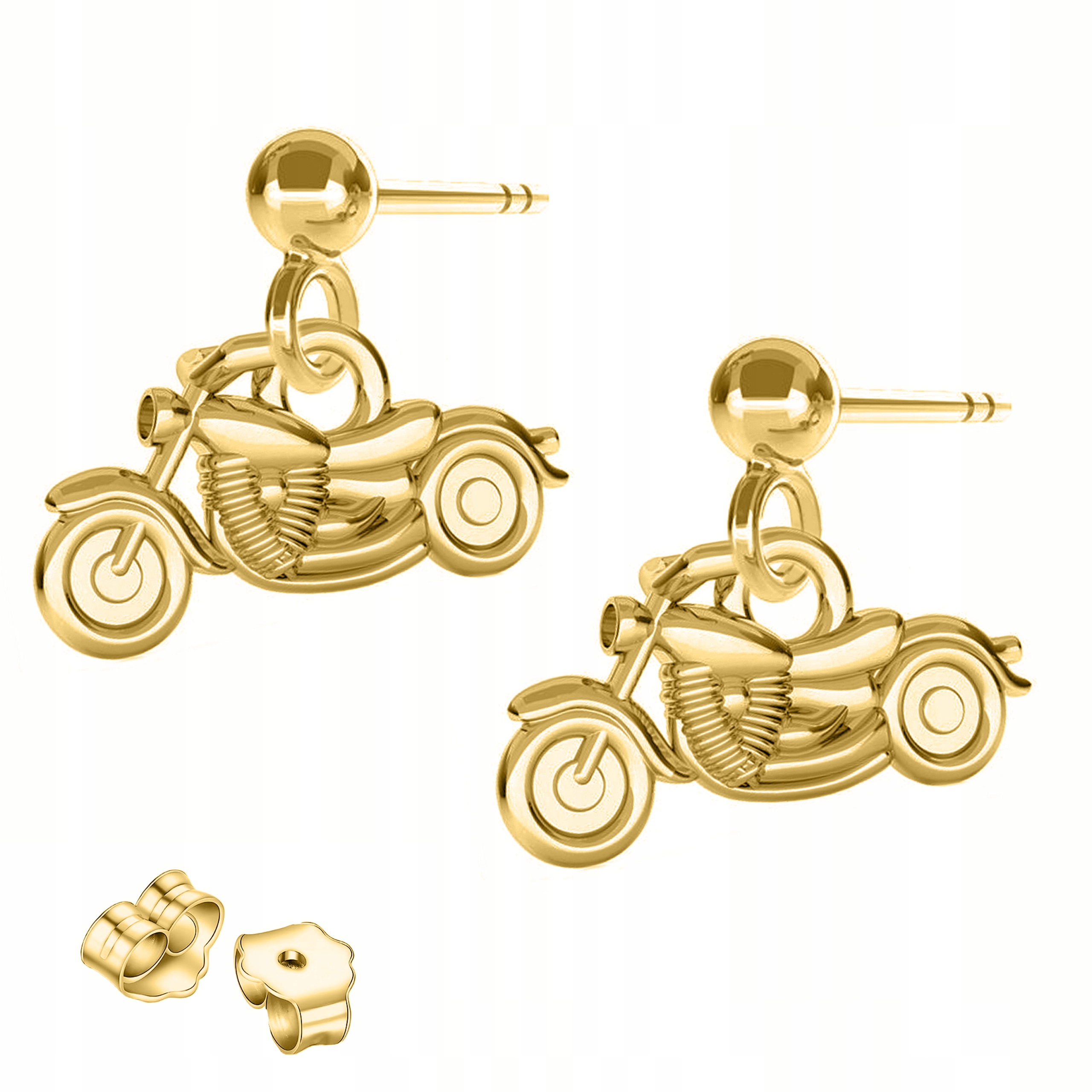 Zlaté Náušnice s motocykly Motocykl Harley Motor Stříbro 925