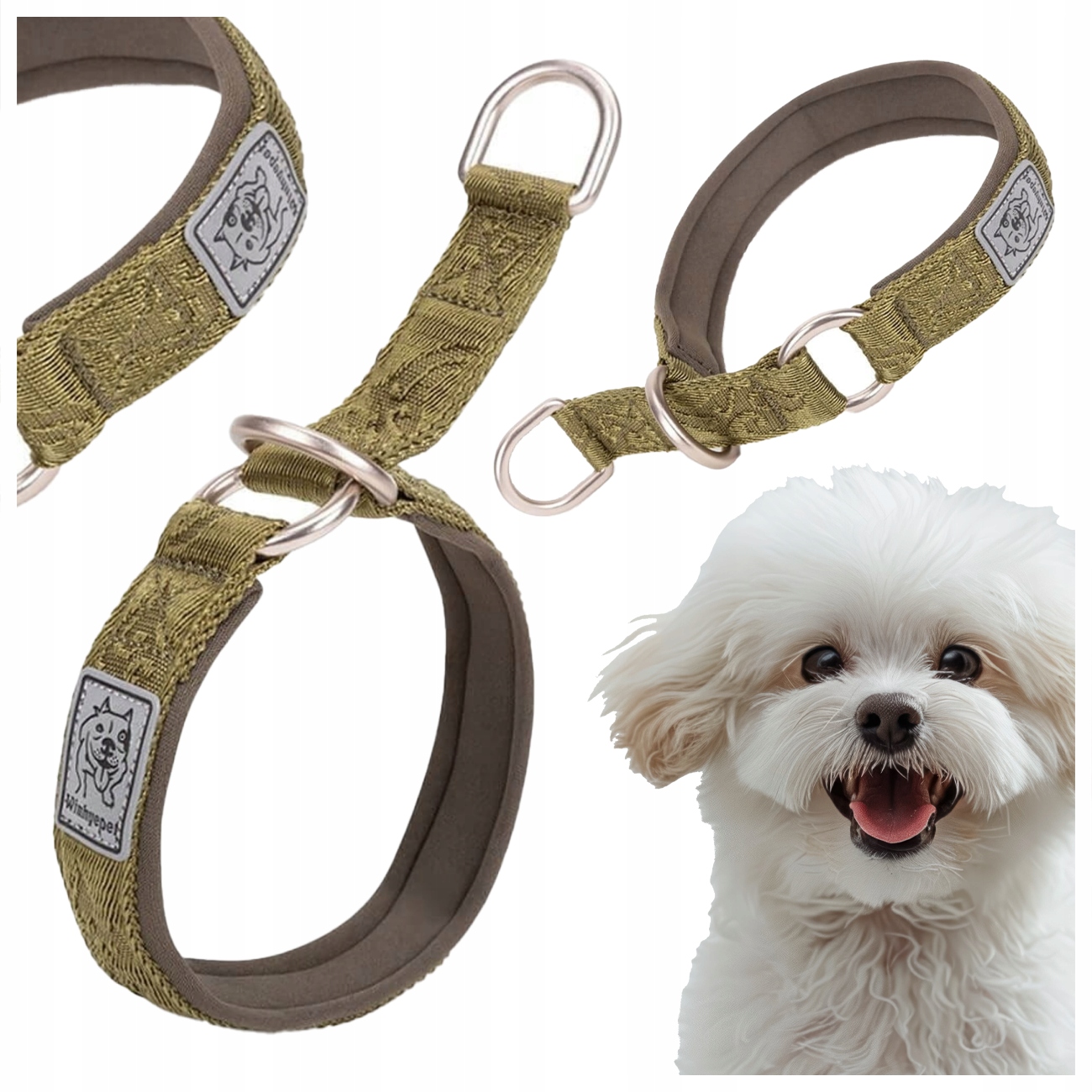 Levně Obojek Pro Psa Polostahovací Winhyepet Khaki Pevný, Pevné Zapínání Xxs