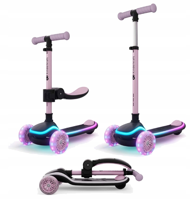Kinderkraft Hulajnoga Trójkołowa 2W1 Raket Up 2 Led Składana Dla 2 Latka+