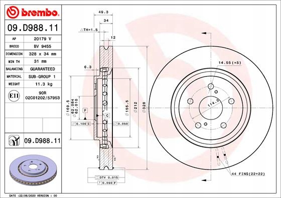 Brzdový Kotouč Přední Uv Lexus/toyota 09.D988.11 Brembo