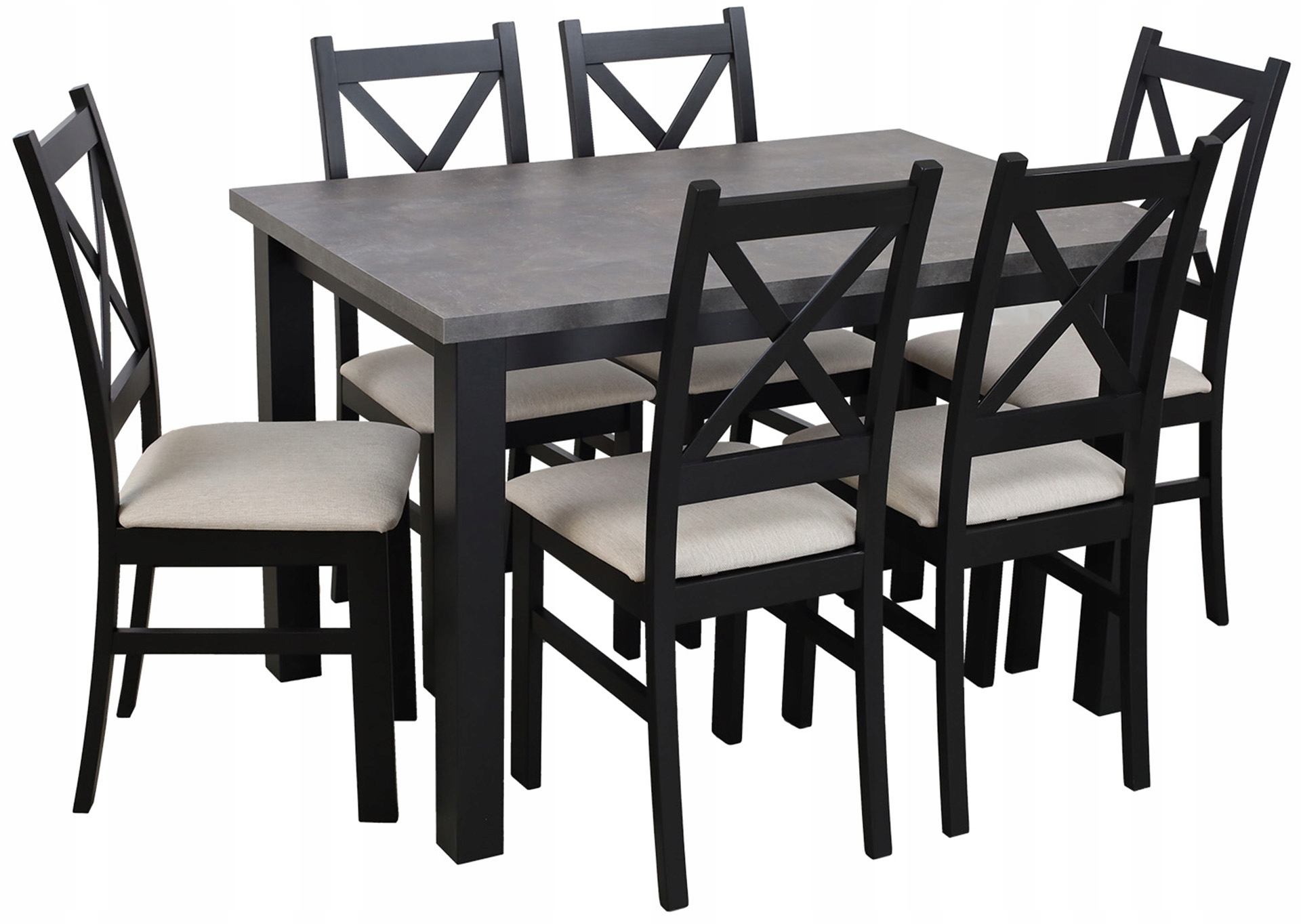 Sada kuchyňský stůl 150/190x80 6 jídelních židlí M006-6 Černá/Beton
