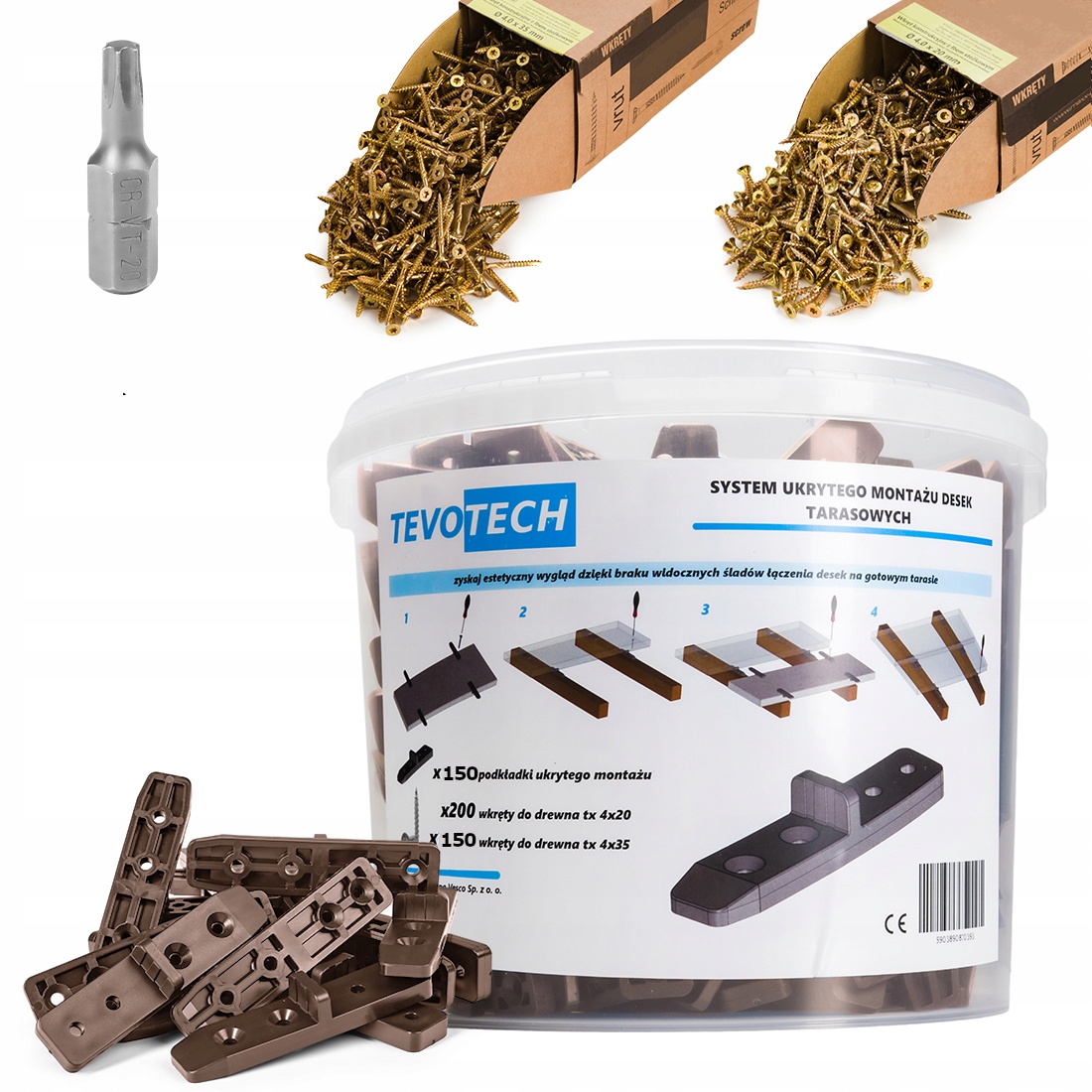 Systém Skryté Montáže Terasových Prken, Sada 601 Prvků, Barva Hnědá