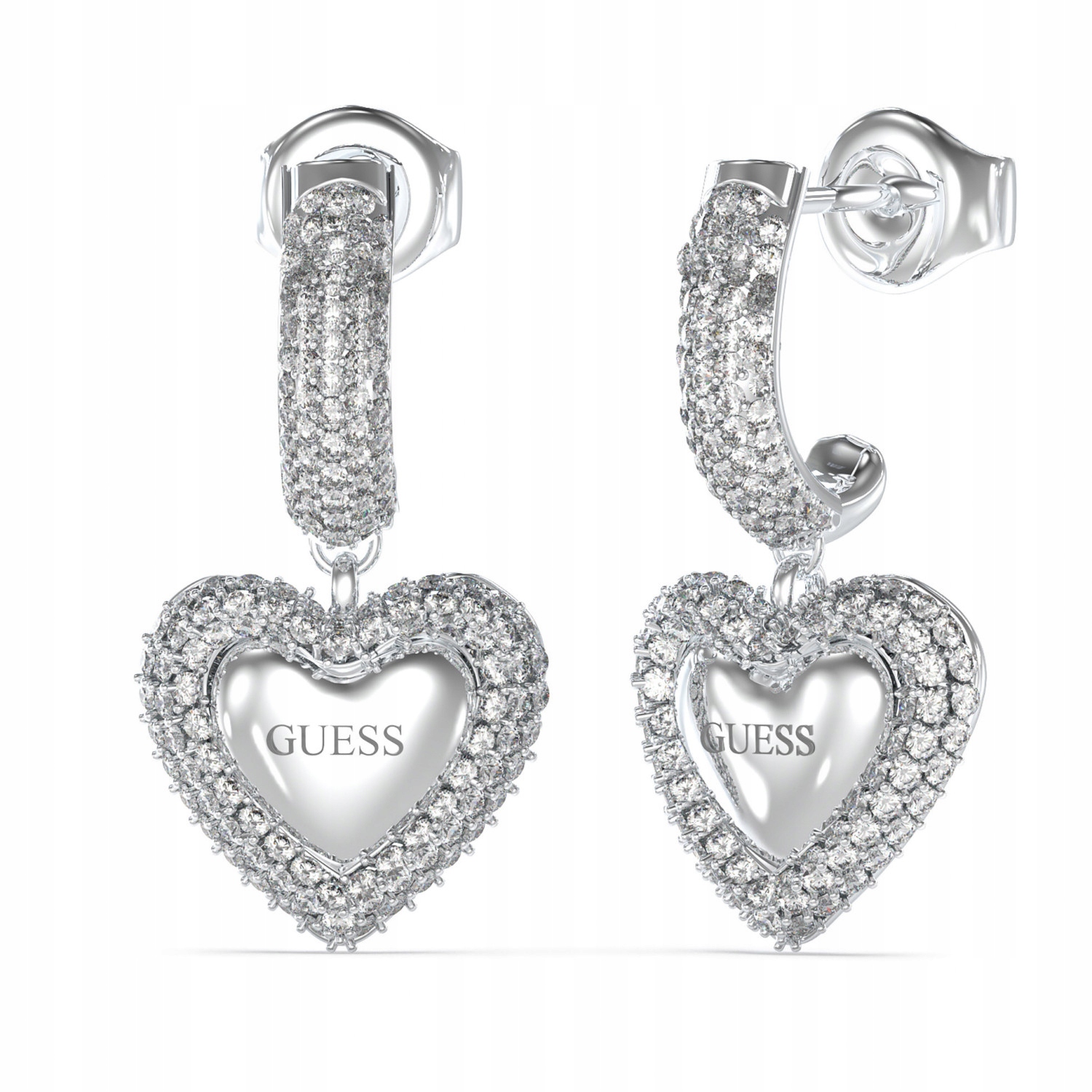 Dámské Náušnice Guess stříbrné zirkon srdce