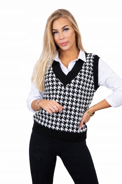 

Kamizelka sweter bezrękawnik w pepitkę