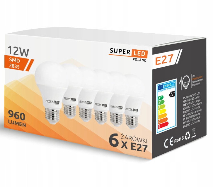 

6x Żarówka Led E27 12W 100W SuperLED A60