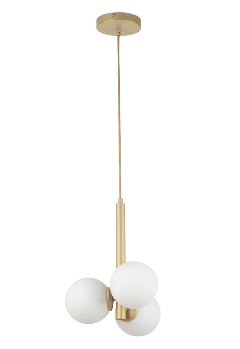 Dekorativní závěsná lampa zlatá, moderní skleněné bílé koule, 3 body Sigma