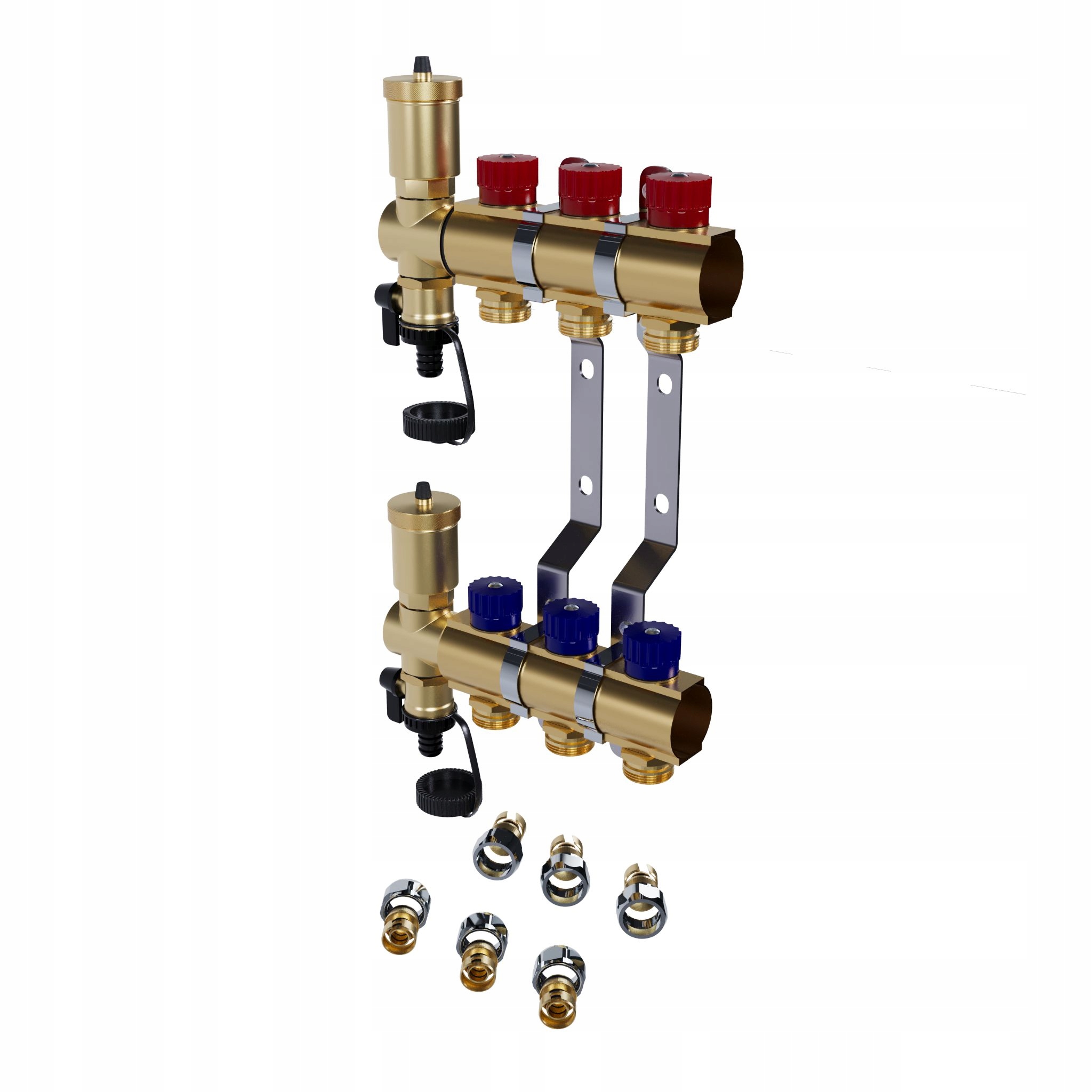 Mosazný 3-okruhový manuální radiátorový rozdělovač spojky Pex