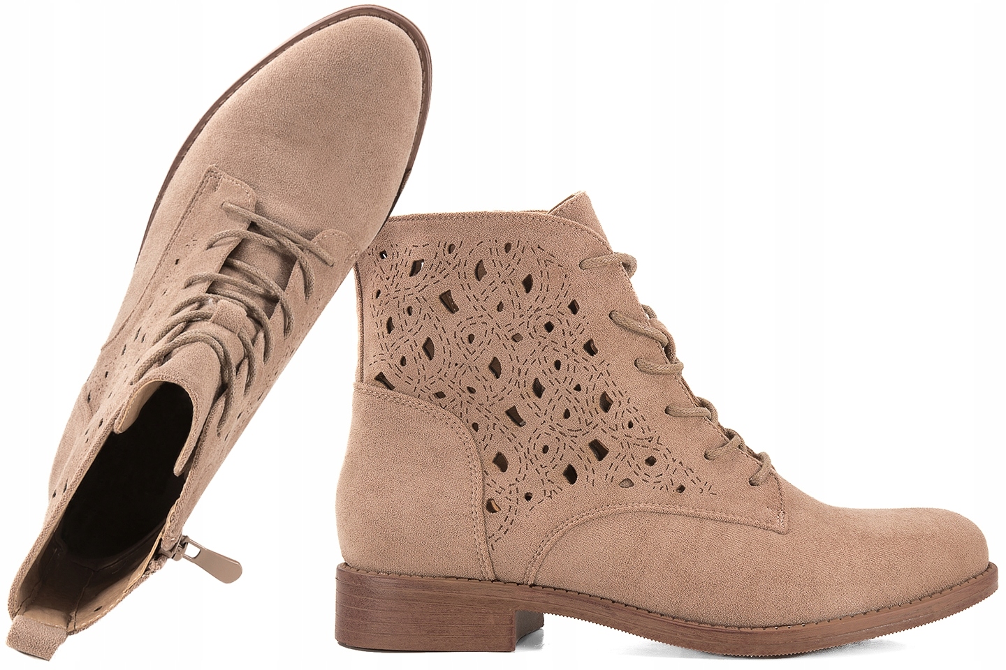 S.barski HY51-136 Boty Ažurové Kotníkové Boty Semišové Kozačky Eko 37 Béžová