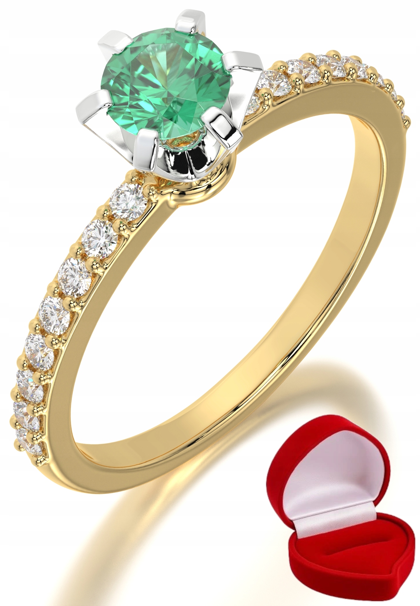 Zlatý Prstýnek 585 14k Smaragd 0,30 ct Krabička R6