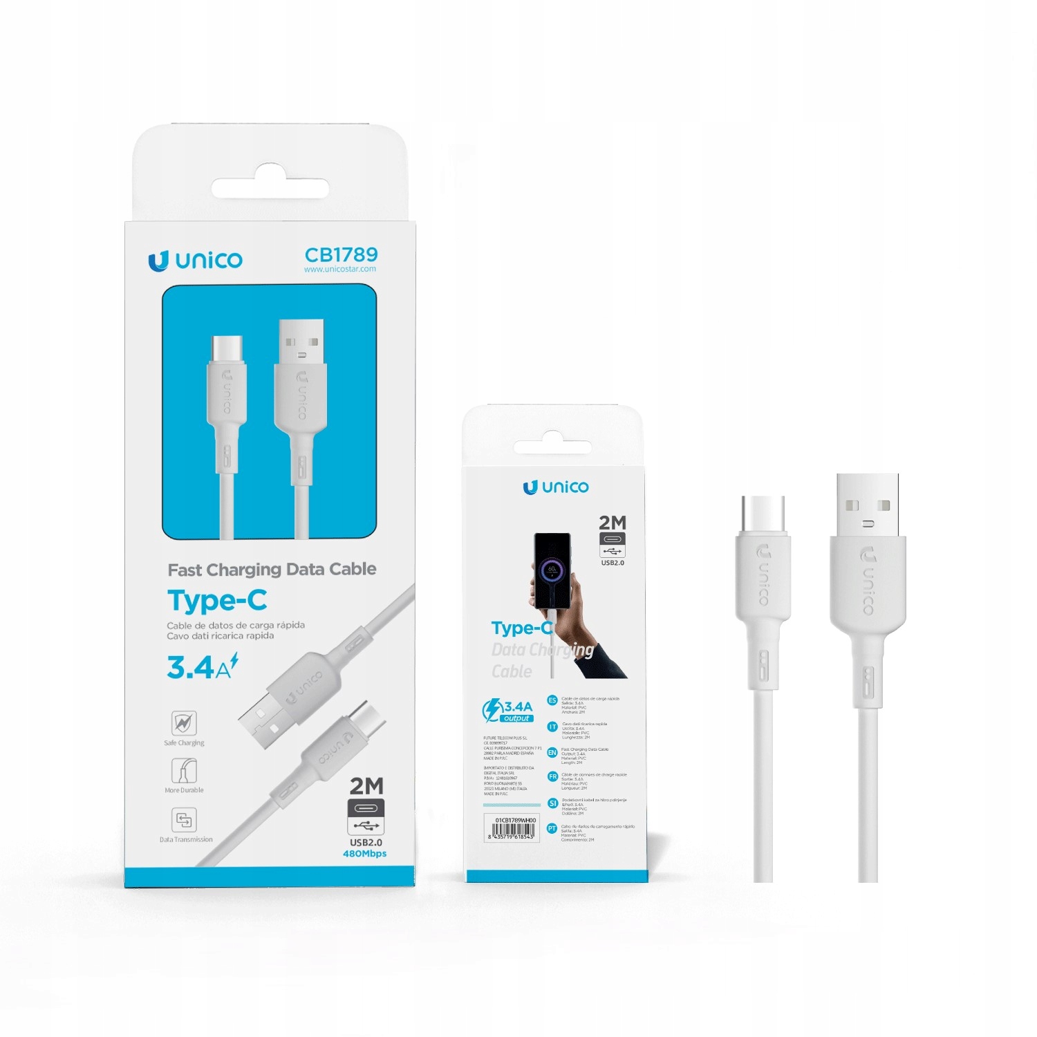 Typ-c Kabel Szybkie Ładowanie Usb C 2m 200cm 3.4 A Wytrzymały