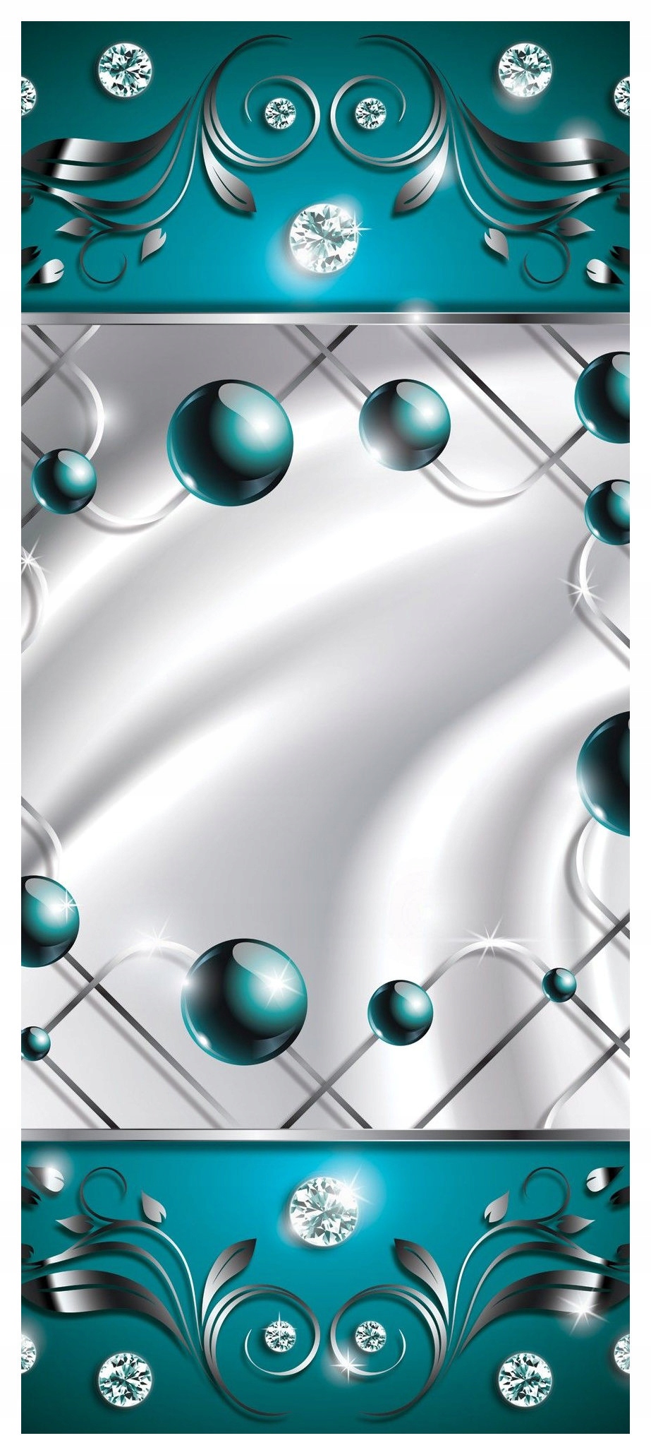 Stříbrná fototapeta Tyrkysové sféry Barokní krystaly 91x211 lepidlo