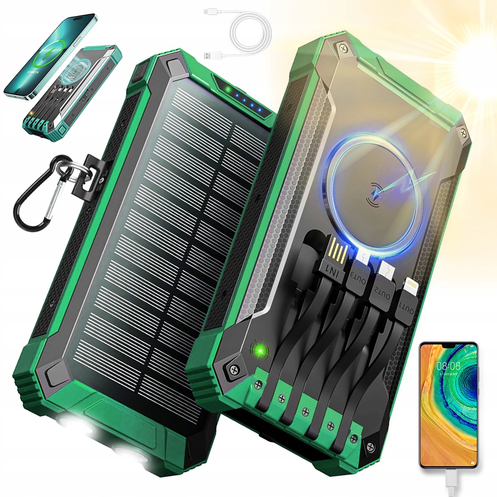 Solární Powerbanka S Výkonnou Svítilnou 26800 mAh 15 W Solární Baterie 4 Kabely