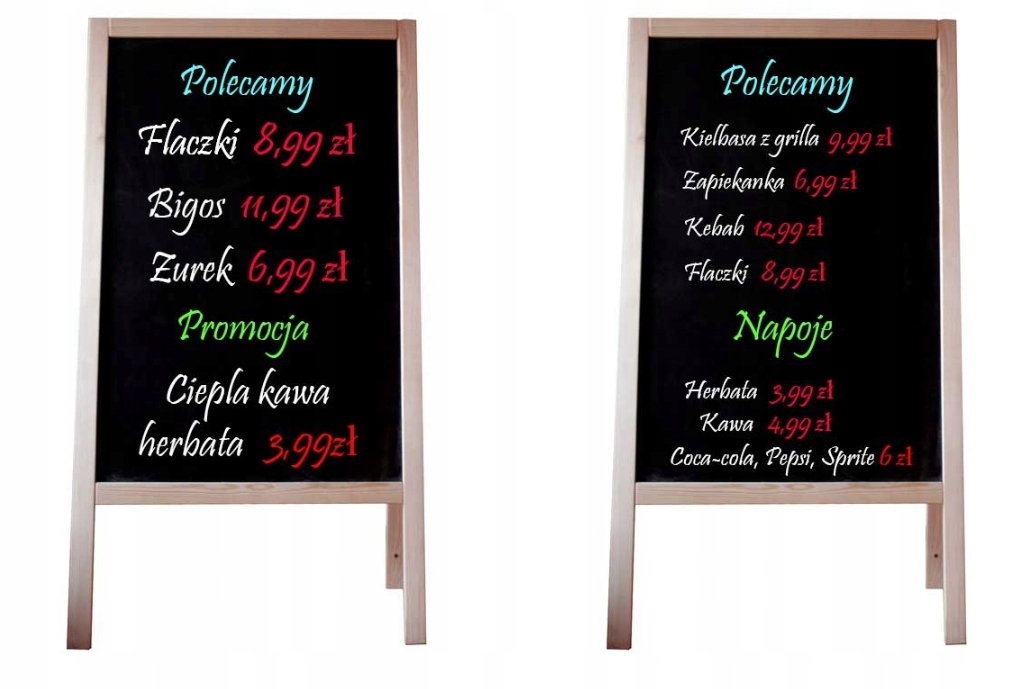 POTYKACZ REKLAMOWY STOJAK DWUSTRONNY KREDOWY 120x60cm TABLICA KREDOWA Typ dwustronny