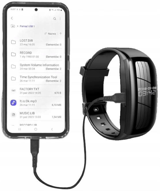 Špionážní kamera diktafon hodinky draVires 64GB připojení k telefonu