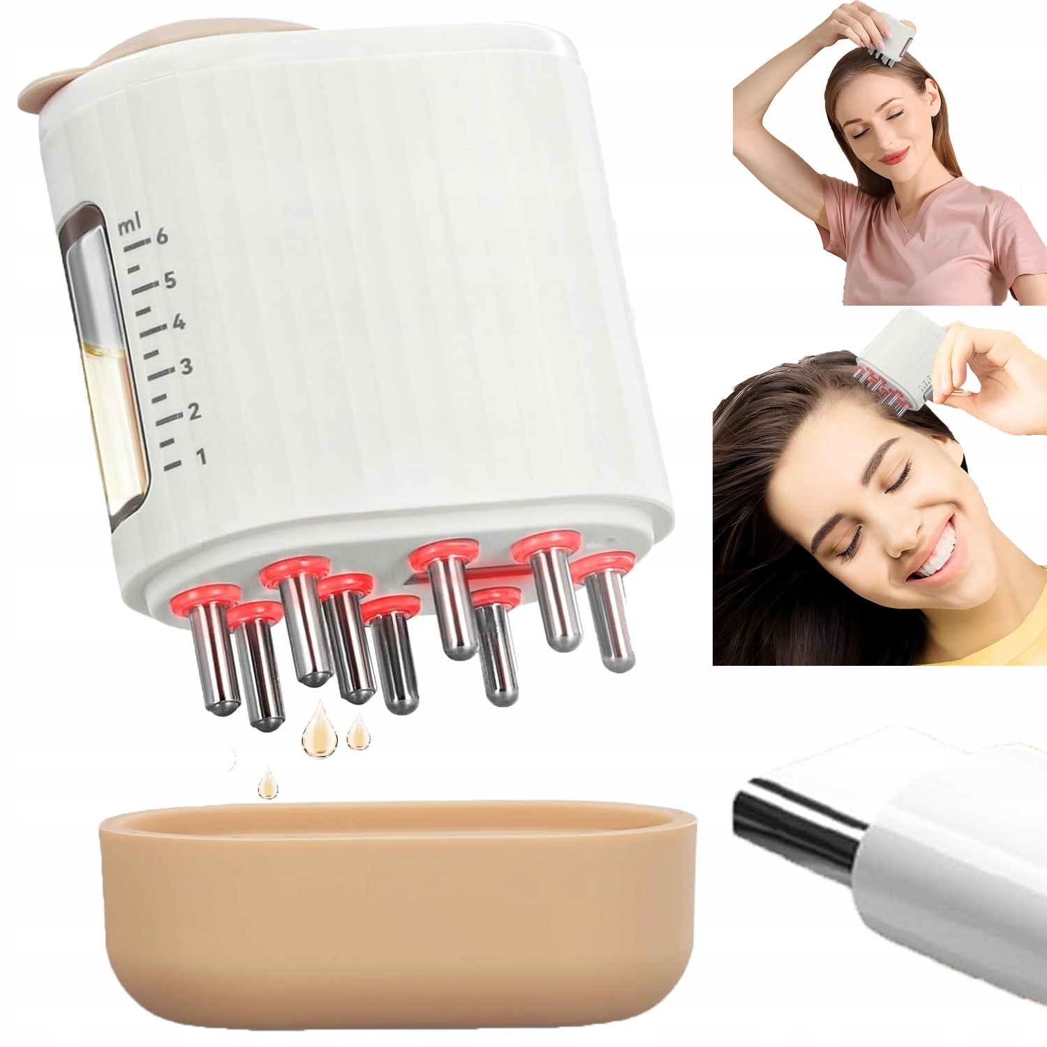 Elektrický Masážní Kartáč Na Hlavu, Aplikátor Oleje 6 ML 5*7*3 CM Usb