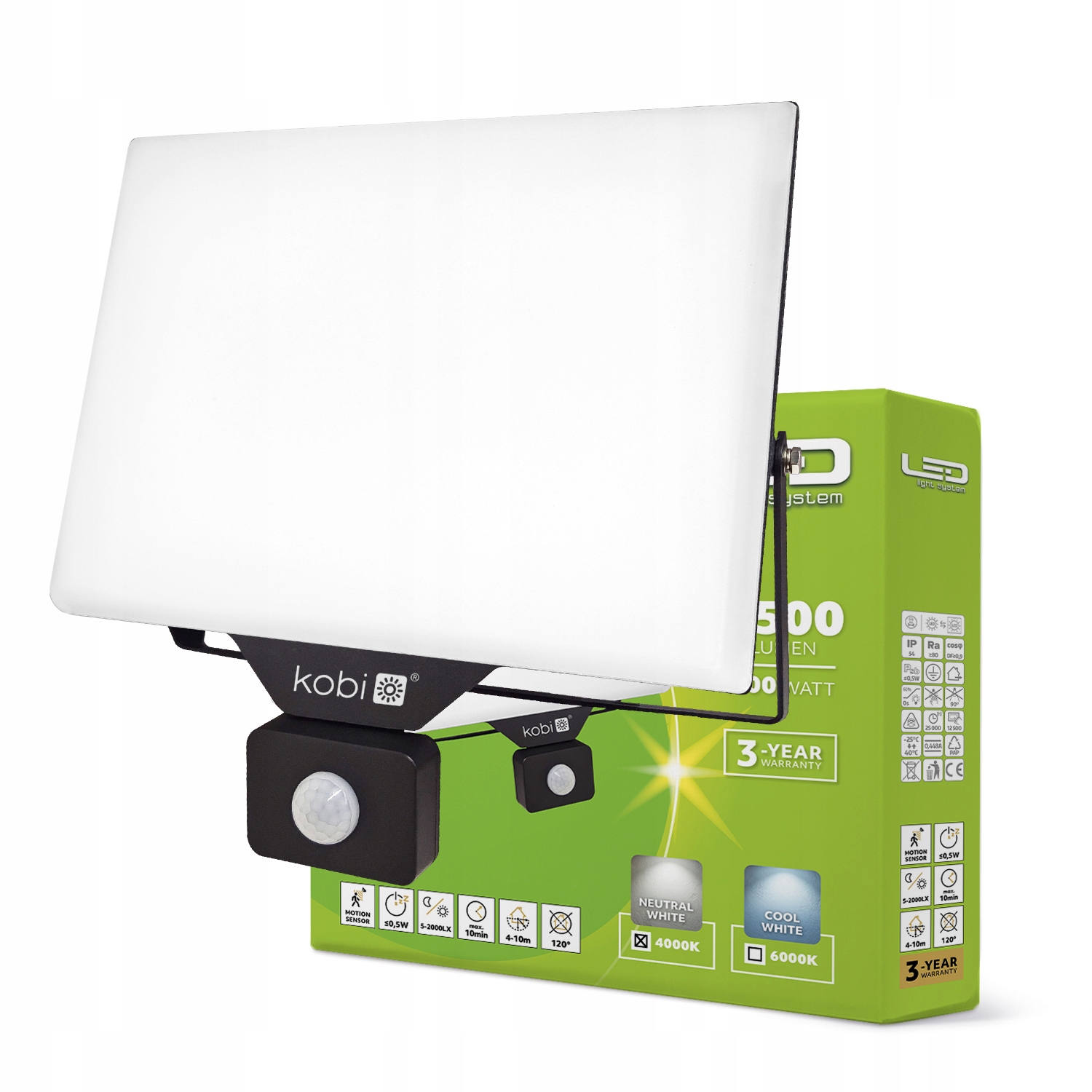 Halogen 100W Led reflektor, senzor pohybu soumraku 4000K IP54