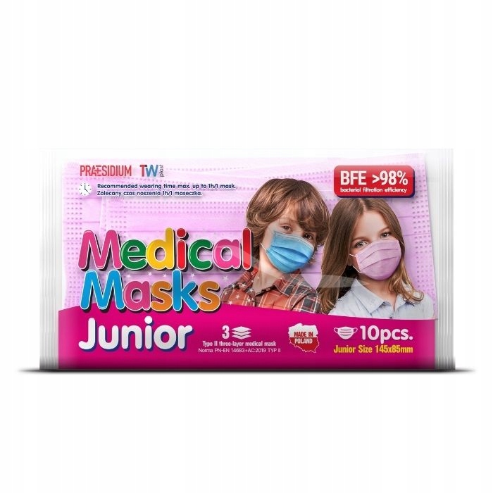 Maseczki dla dzieci różowe 10 szt.