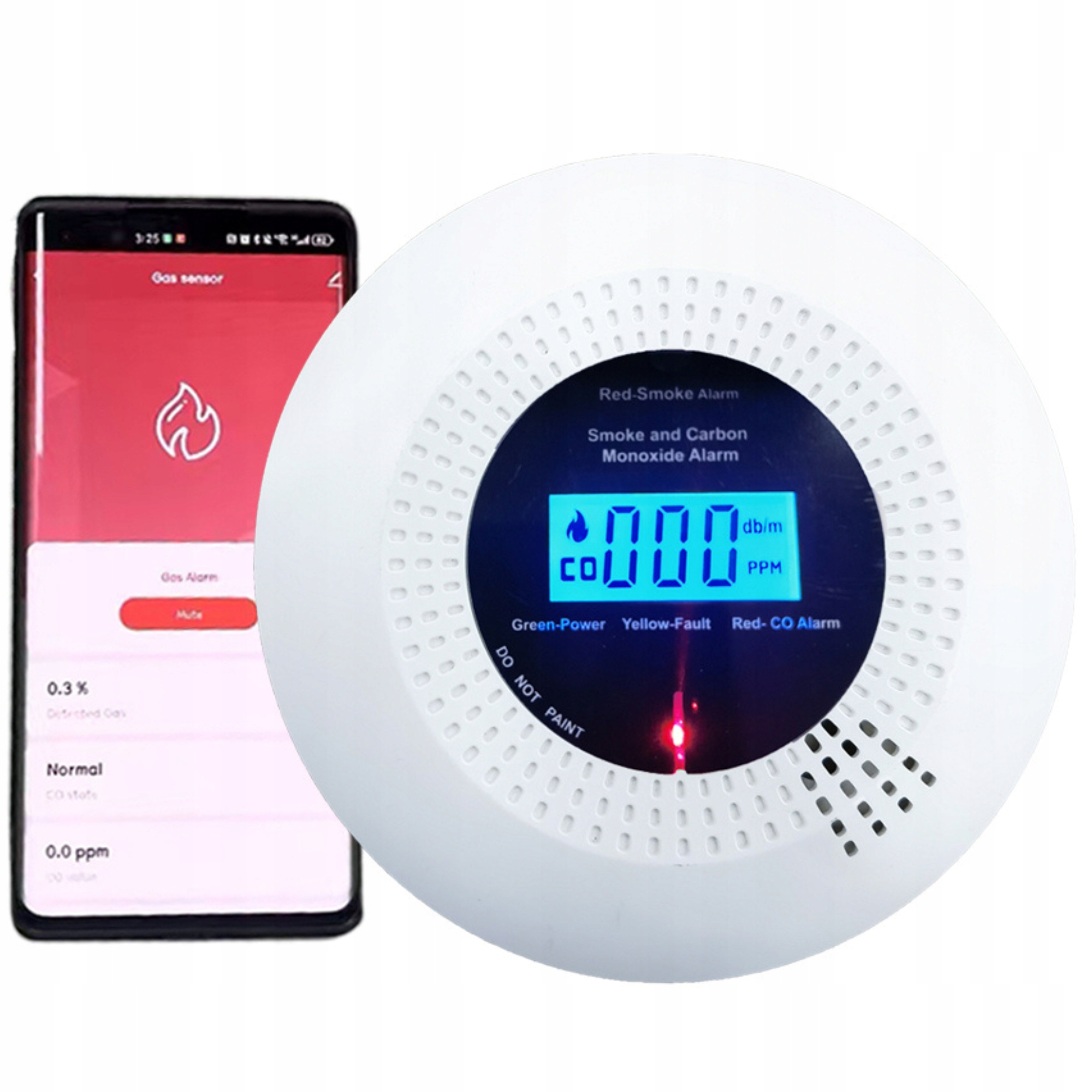 Detektor Tlenku Węgla Czadu Dymu 2W1 Czujka Bezprzewodowa Tuya Smart Home