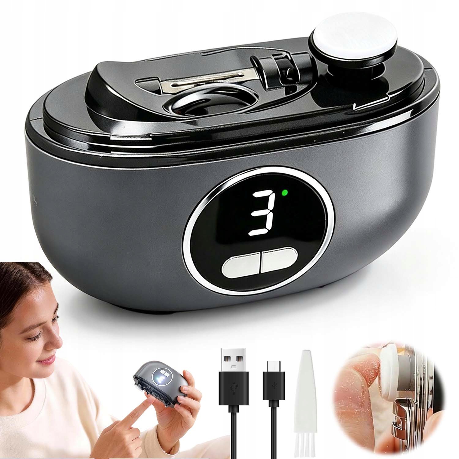 Elektrický Kleštičky Na Nehty 3V1 S Led Tichým Usb Pro Děti I Dospělé