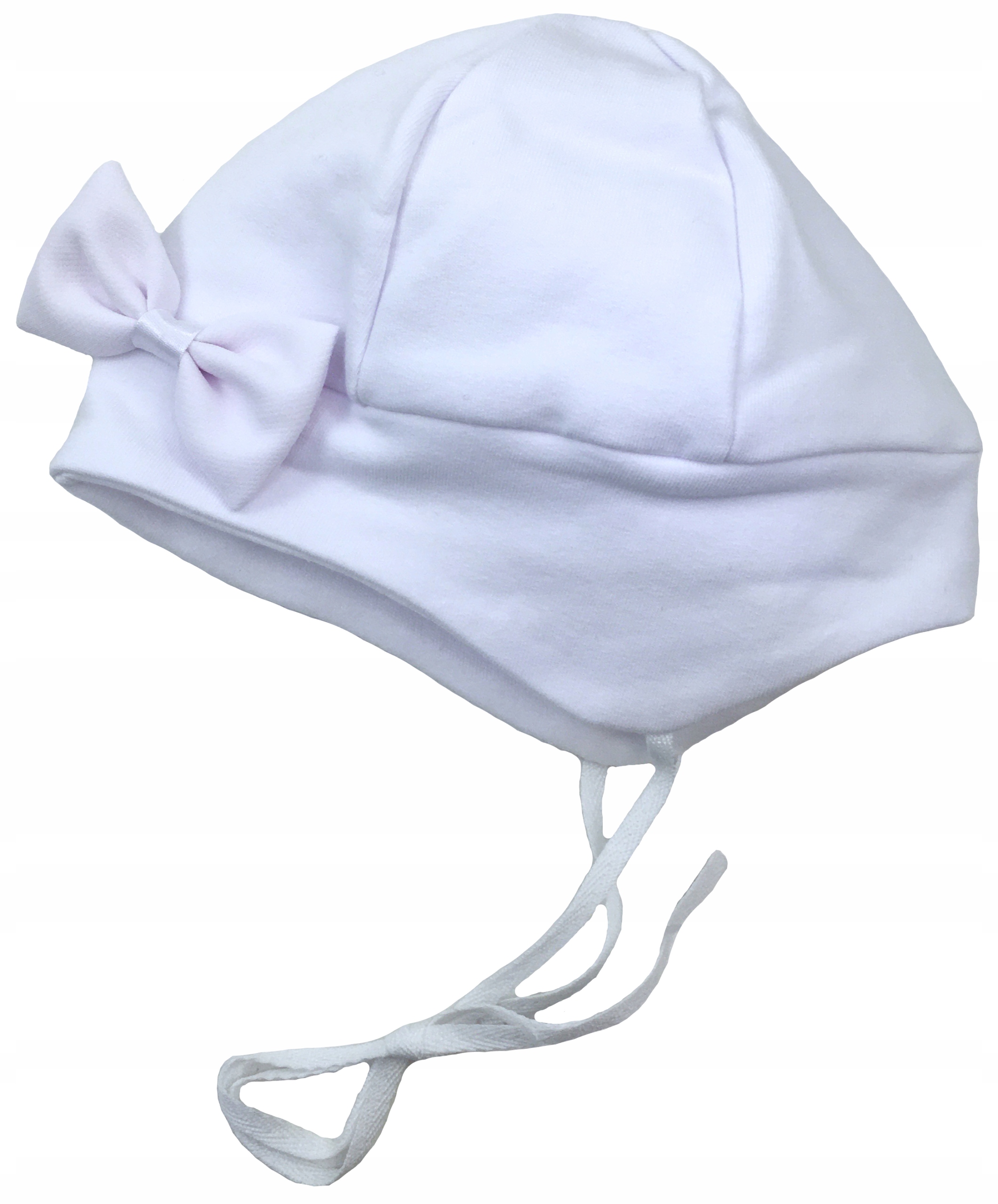 

Czapeczka wiązana biała czapka z kokardą 74 cm +6m