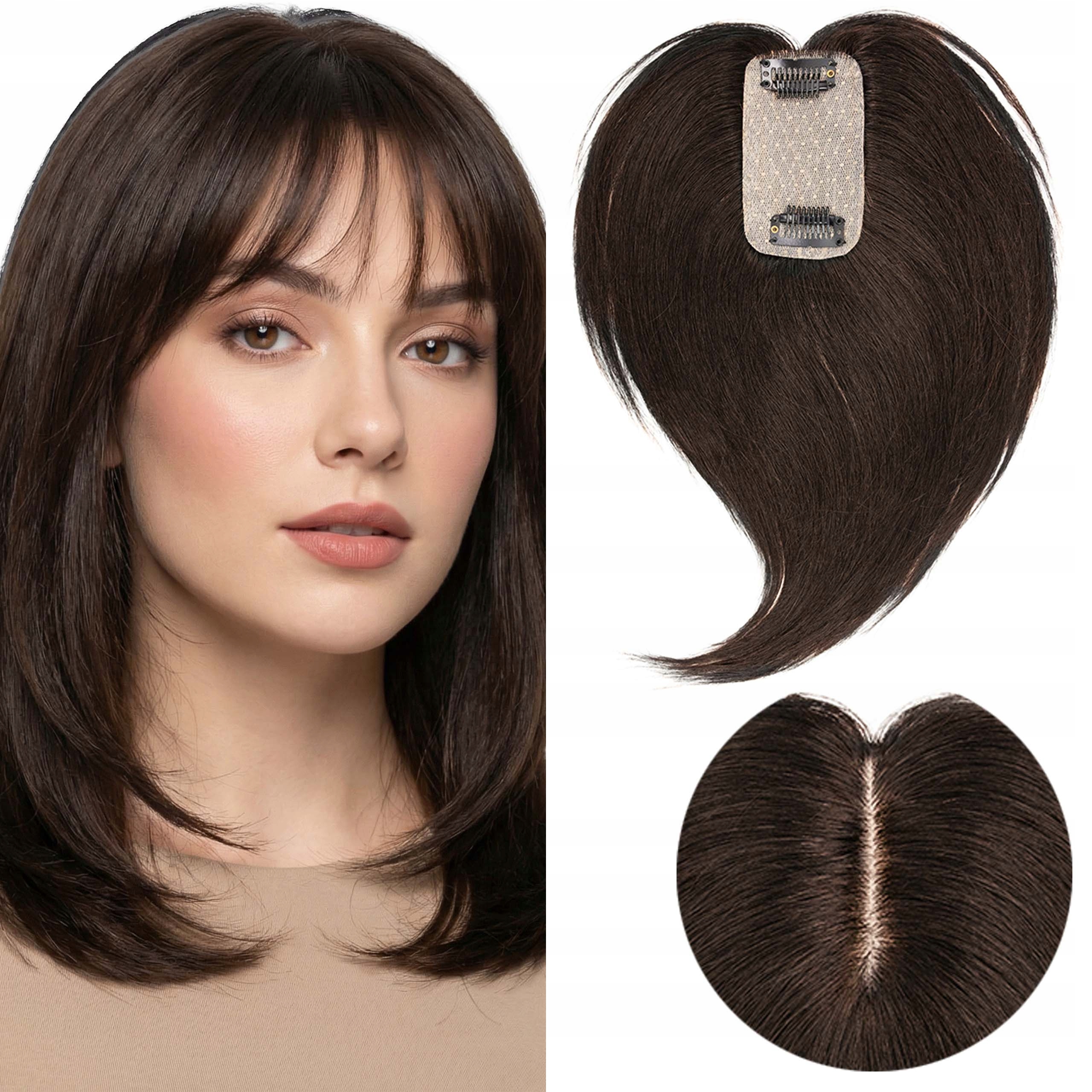 Topper Tupet z asijských přírodních vlasů ofina Clipin Klipsy hnědá