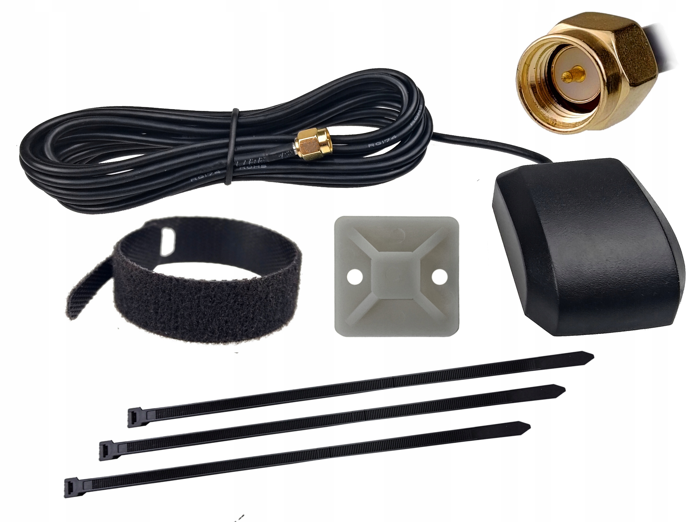 Antena GPS radia nawigacji samochodowej złącze SMA + opaska rzepowa uchwyt