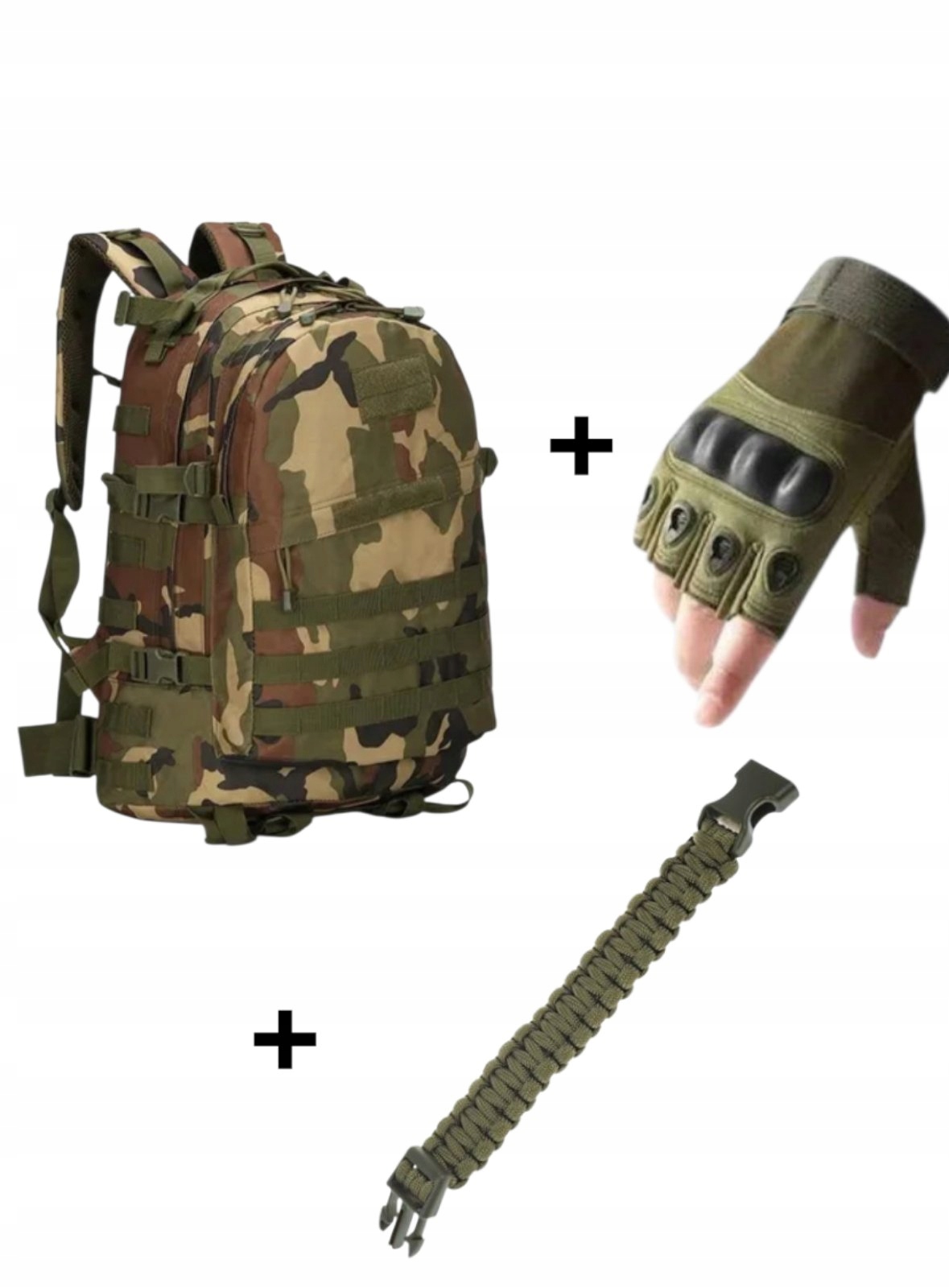 Zestaw Taktyczny 3w1 – Plecak Militarny Rękawiczki Bransoletka Paracord