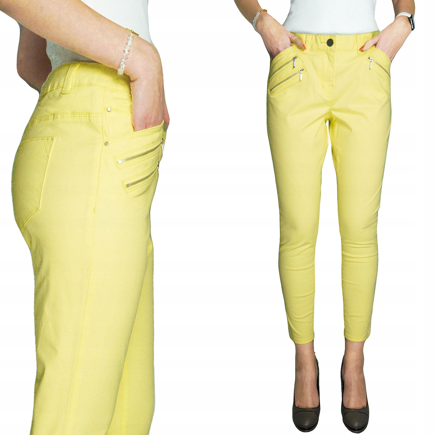 

George Cytrynowe Damskie Jeansy Spodnie Zamki L 40