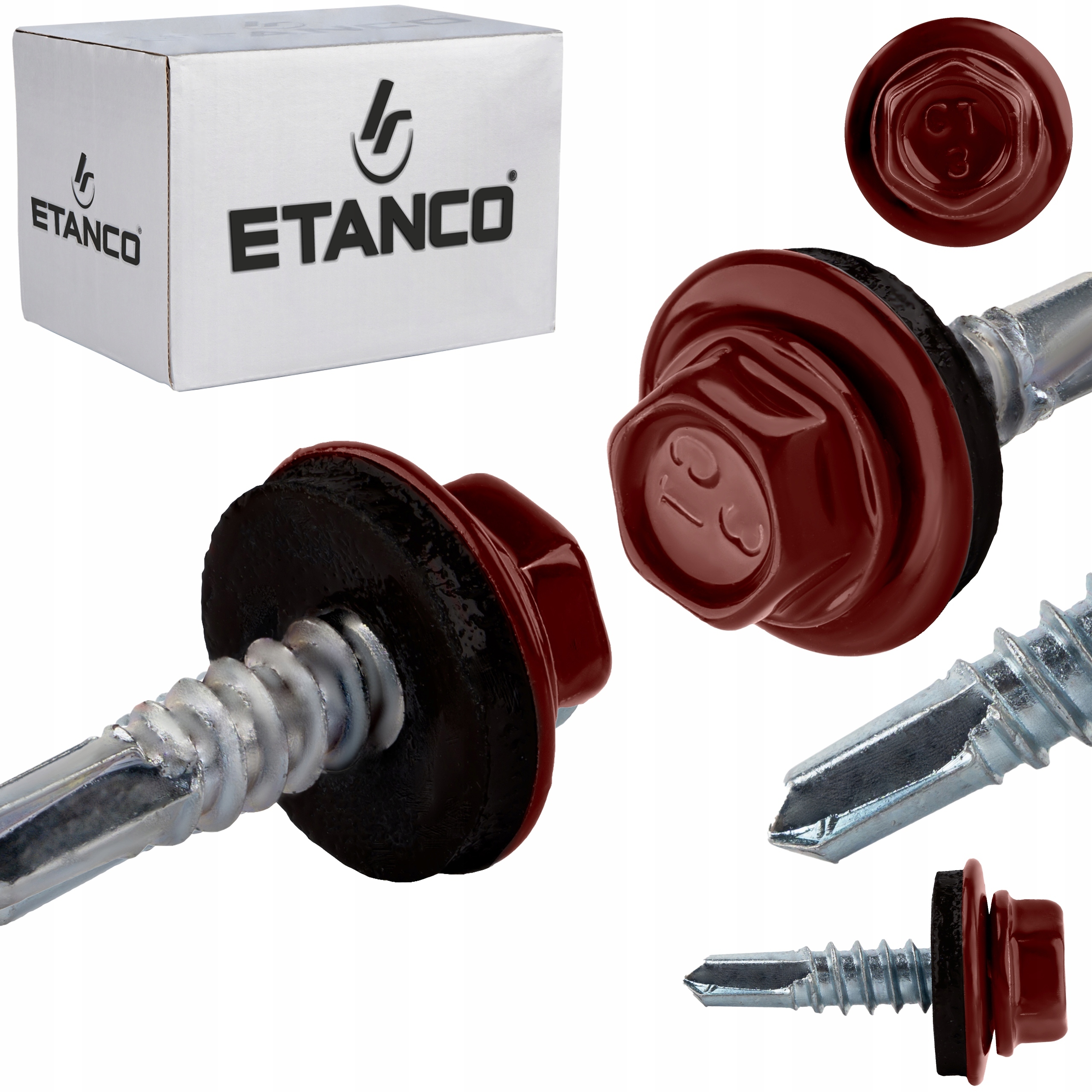 Wkręty samowiercące do metalu 3mm 4,8x19 mm Ral 3009 250 szt Etanco GT3 Z14