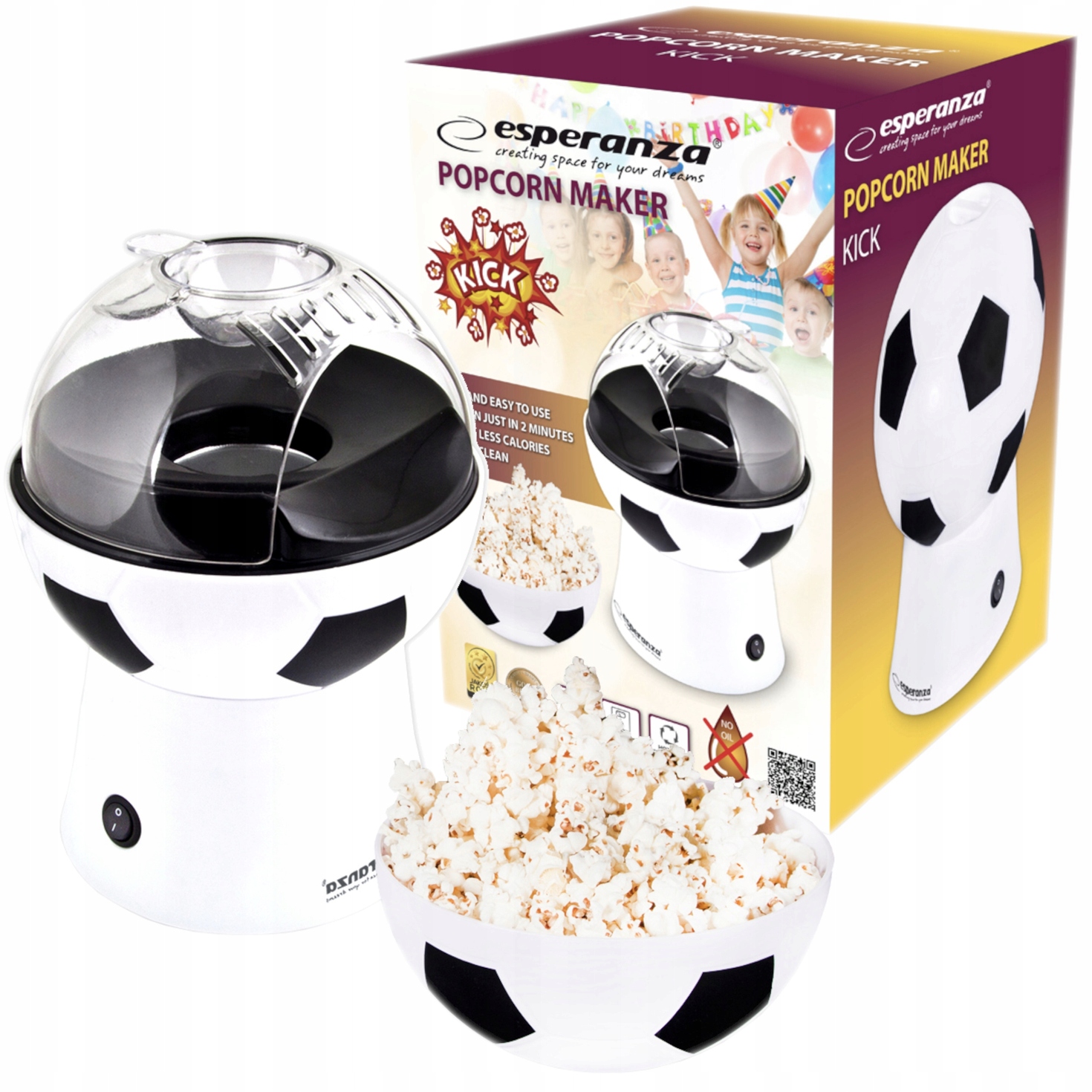 DOMOWE URZĄDZENIE MASZYNKA DO ROBIENIA POPCORNU BEZ TŁUSZCZU PIŁKA NOŻNA Kod producenta MASZYNKA DO POPCORNU BEZ TŁUSZCZOWA KICK