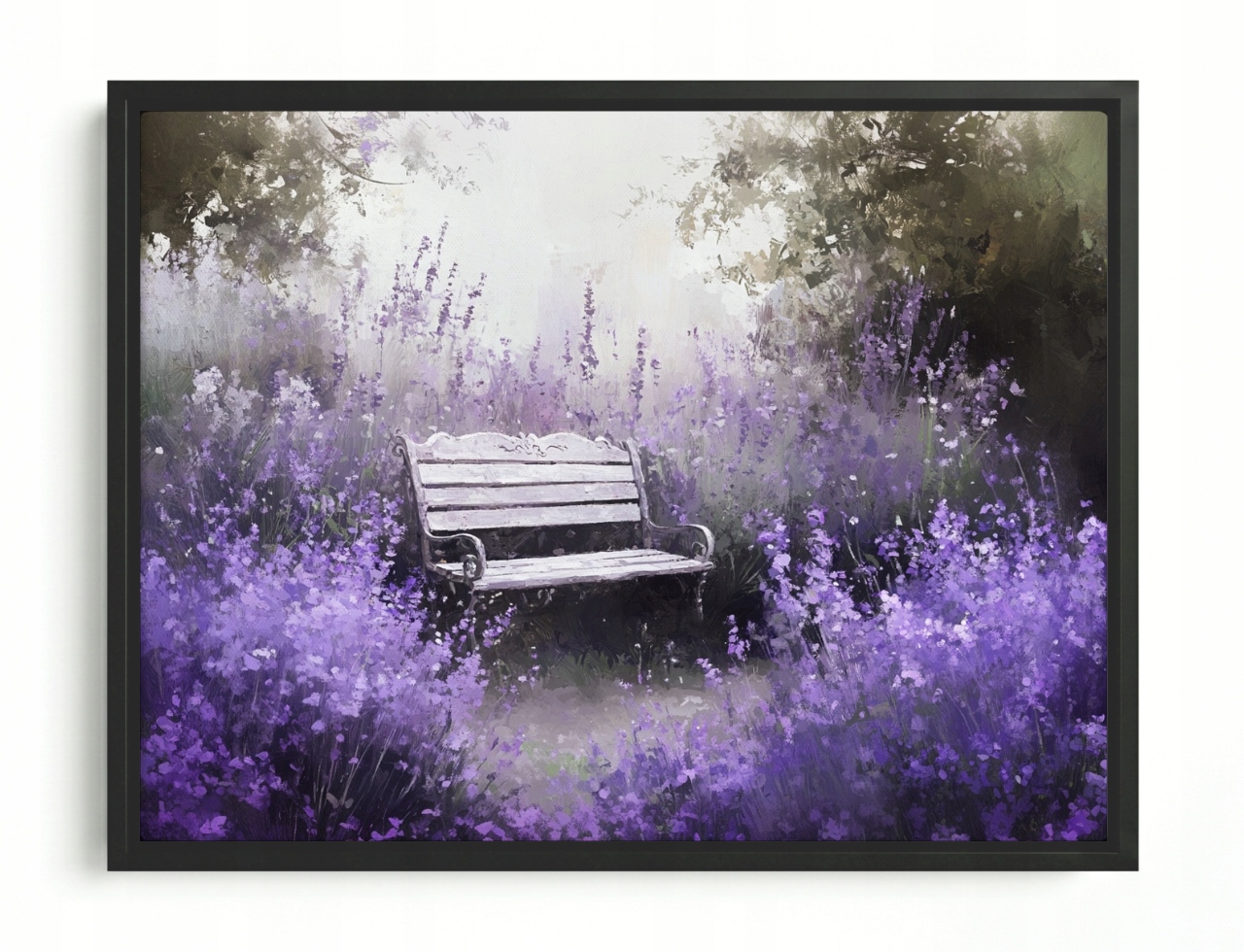 Obraz Rám Americký Box Krajina Zahrada Park Levandule Lavička Relaxace Ticho 100x75
